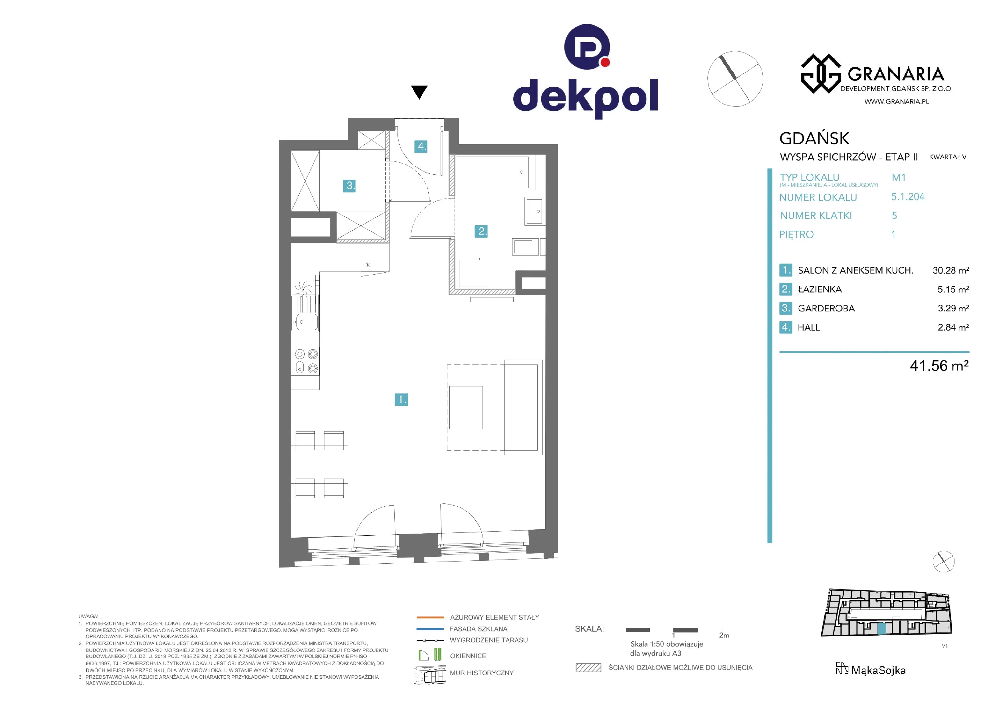 1 pokój, apartament 41,56 m², piętro 1, oferta nr 5.1.204.M, Granaria, Gdańsk, Śródmieście, ul. Chmielna