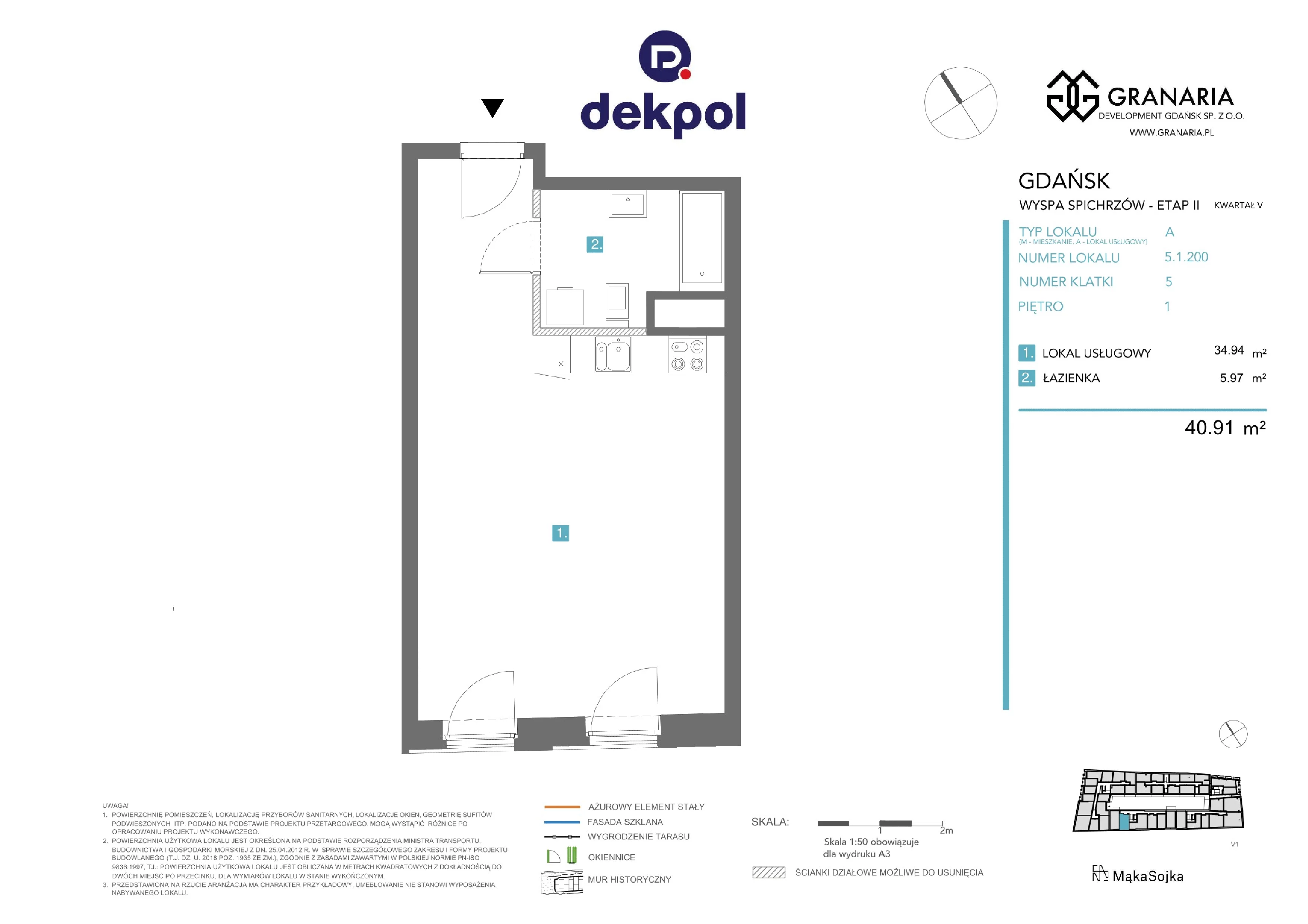 1 pokój, apartament 40,91 m², piętro 1, oferta nr 5.1.200, Granaria, Gdańsk, Śródmieście, ul. Chmielna