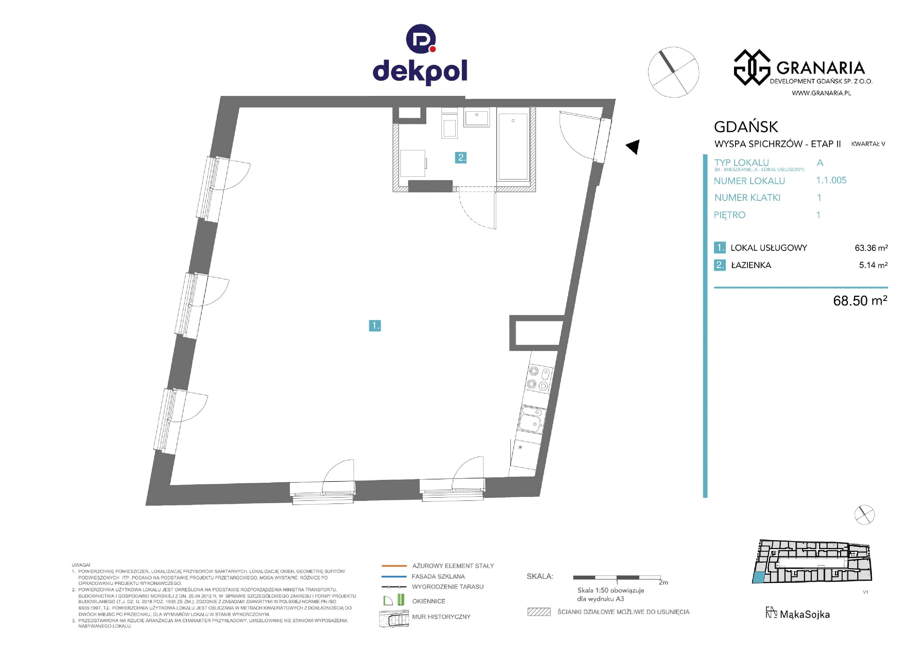 1 pokój, apartament 68,50 m², piętro 1, oferta nr 1.1.005, Granaria, Gdańsk, Śródmieście, ul. Chmielna