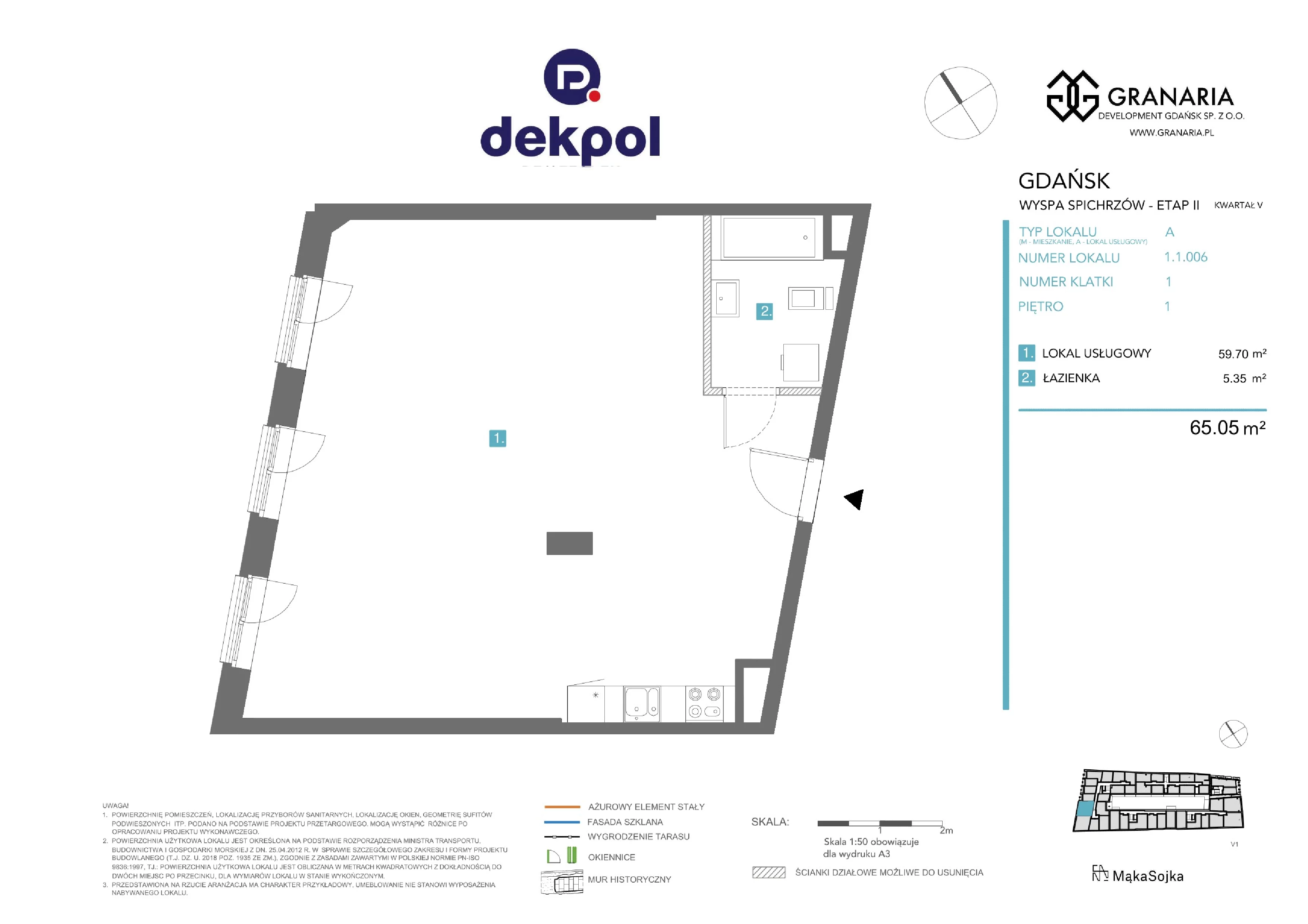1 pokój, apartament 65,05 m², piętro 1, oferta nr 1.1.006, Granaria, Gdańsk, Śródmieście, ul. Chmielna