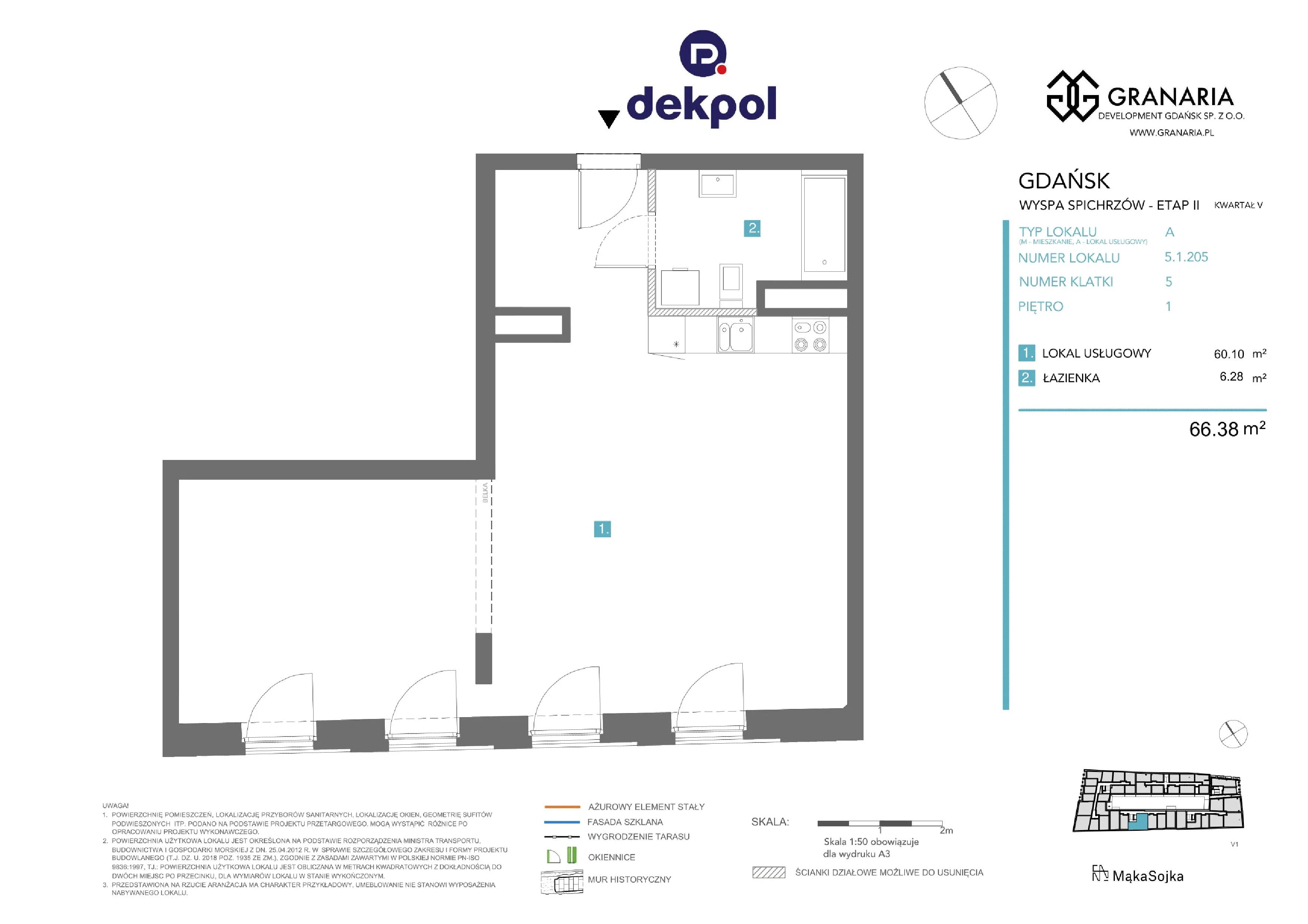 1 pokój, apartament 66,38 m², piętro 1, oferta nr 5.1.205, Granaria, Gdańsk, Śródmieście, ul. Chmielna