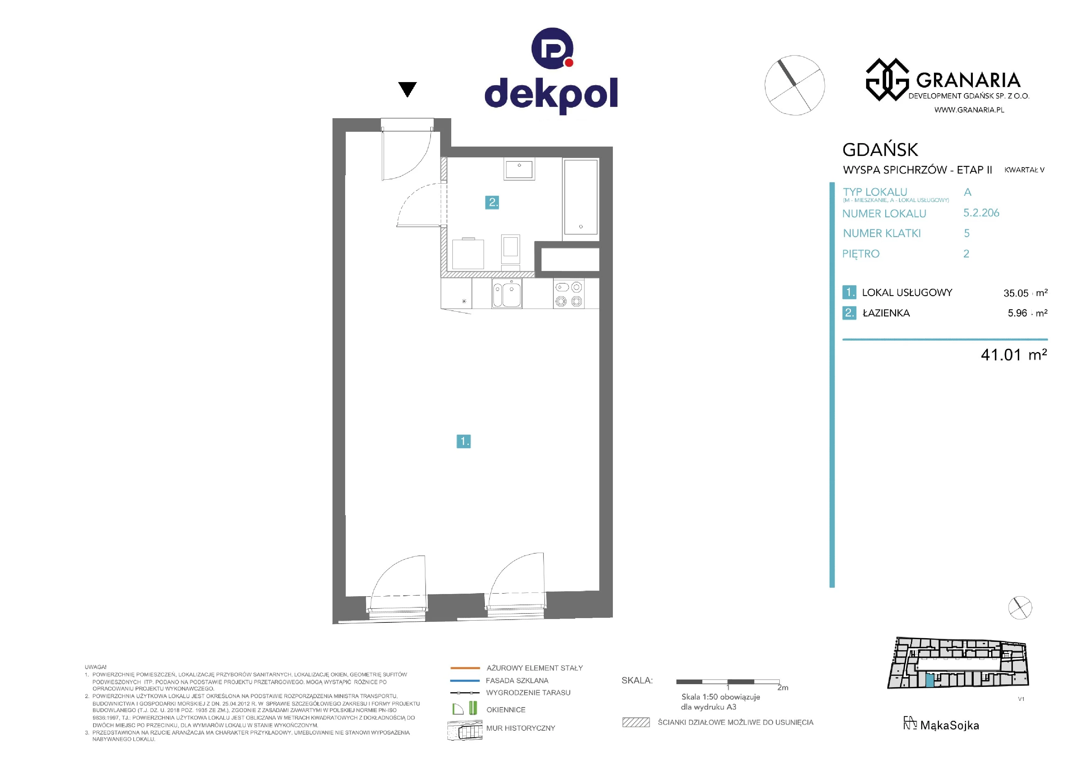 1 pokój, apartament 41,01 m², piętro 2, oferta nr 5.2.206, Granaria, Gdańsk, Śródmieście, ul. Chmielna