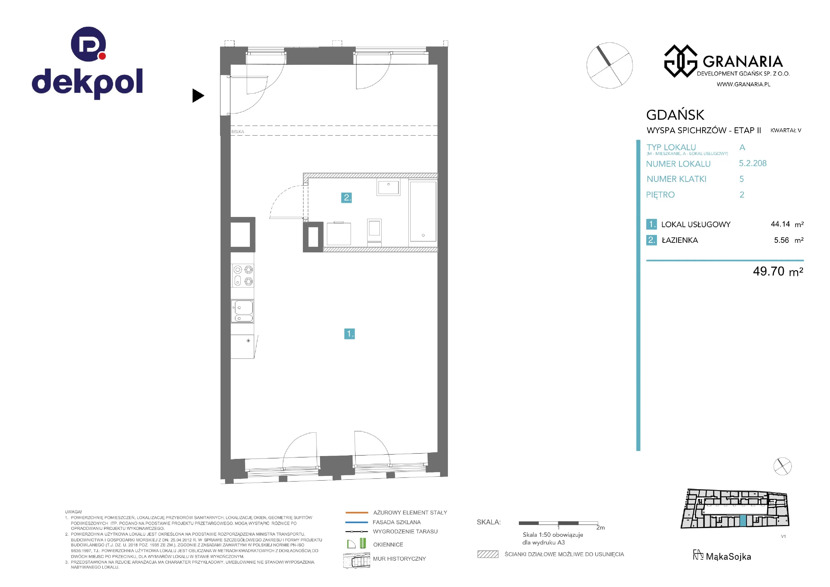 1 pokój, apartament 49,70 m², piętro 2, oferta nr 5.2.208 (U), Granaria, Gdańsk, Śródmieście, ul. Chmielna