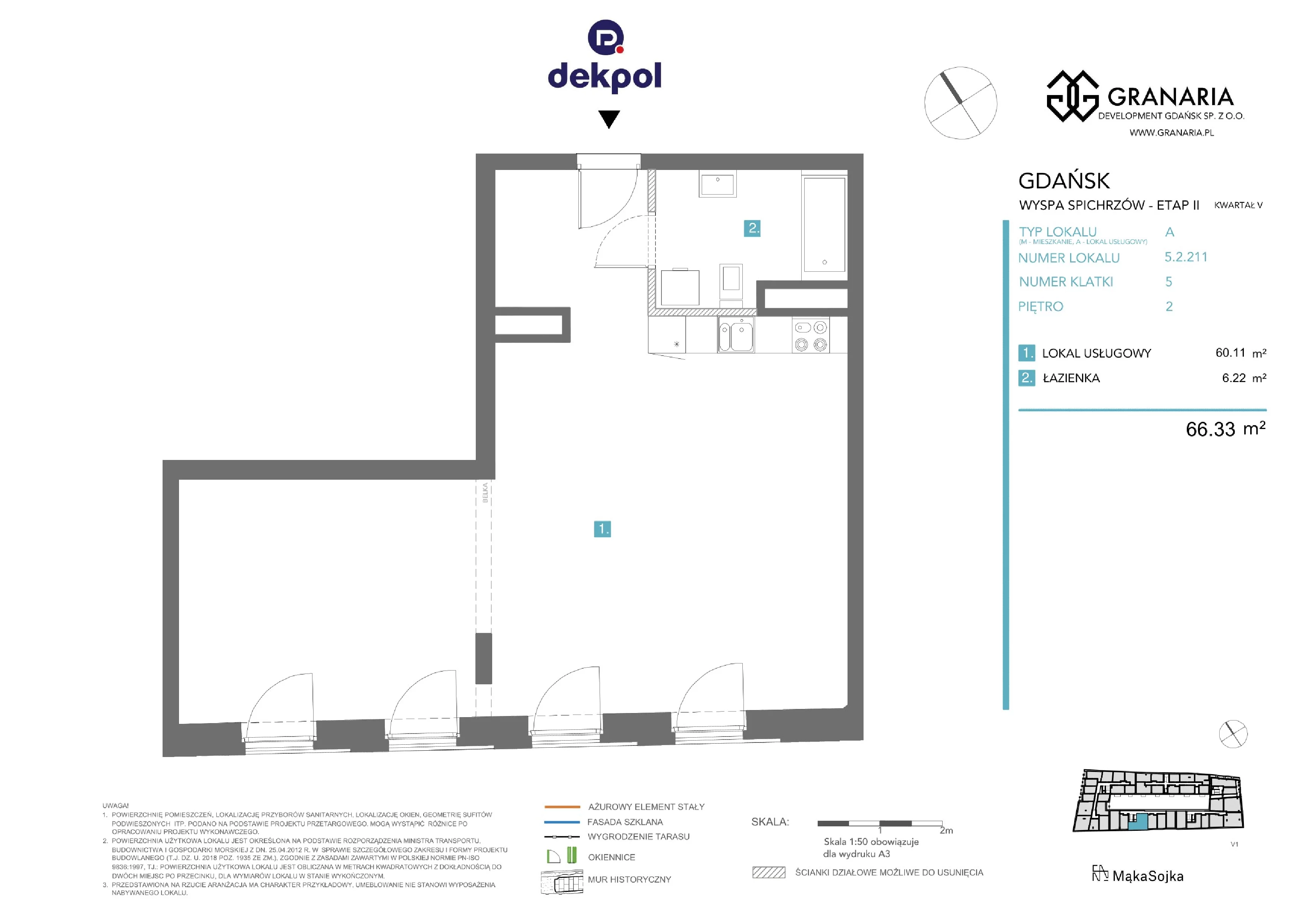 1 pokój, apartament 66,33 m², piętro 2, oferta nr 5.2.211, Granaria, Gdańsk, Śródmieście, ul. Chmielna
