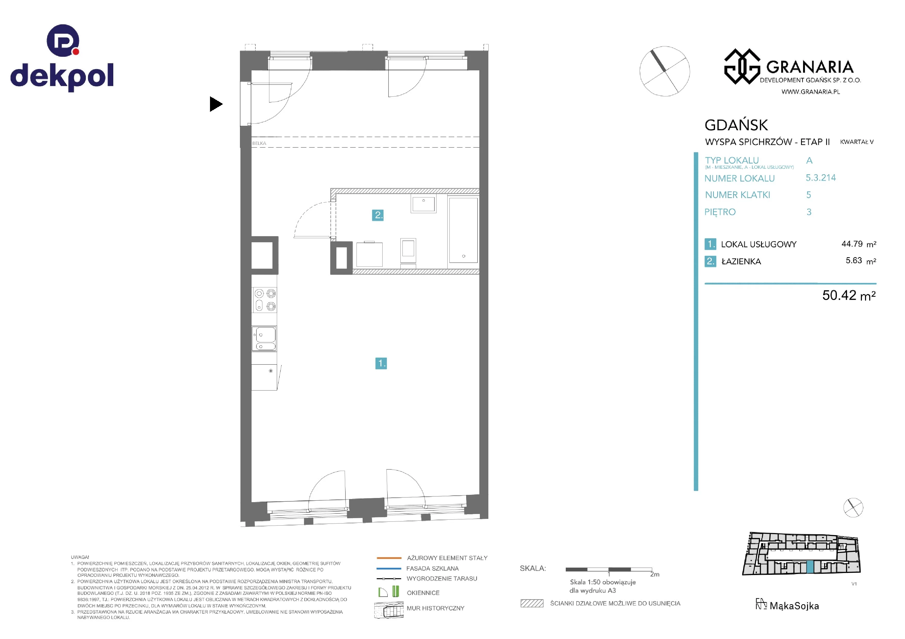 1 pokój, apartament 50,42 m², piętro 3, oferta nr 5.3.214, Granaria, Gdańsk, Śródmieście, ul. Chmielna