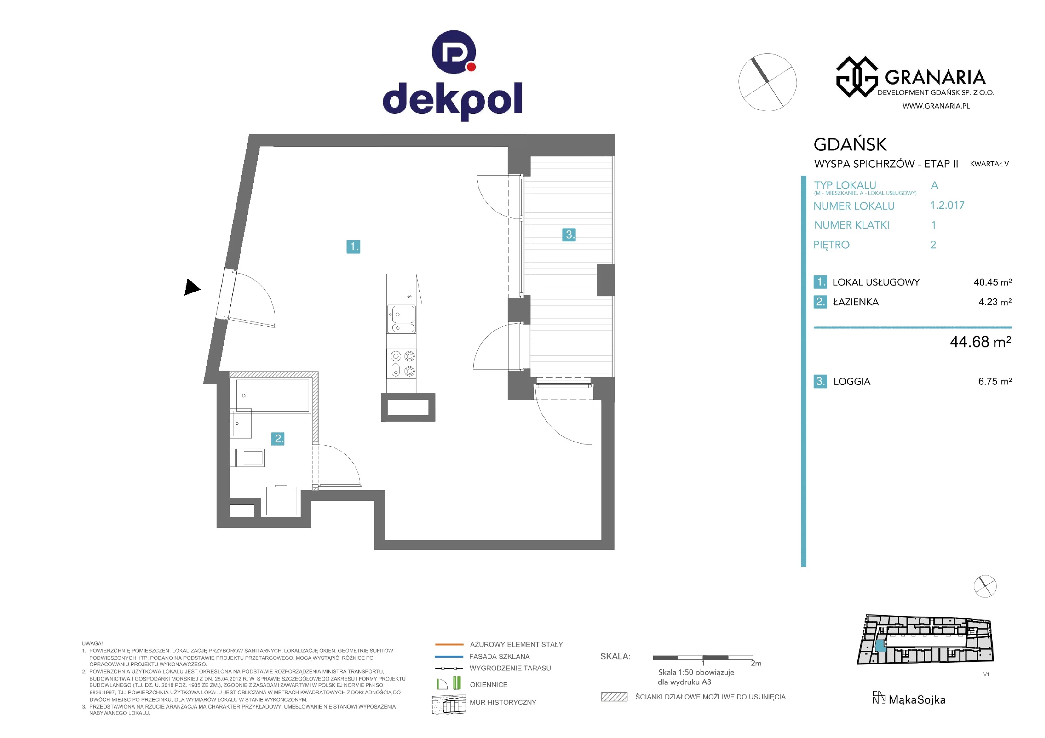 1 pokój, apartament 44,68 m², piętro 2, oferta nr 1.2.017, Granaria, Gdańsk, Śródmieście, ul. Chmielna