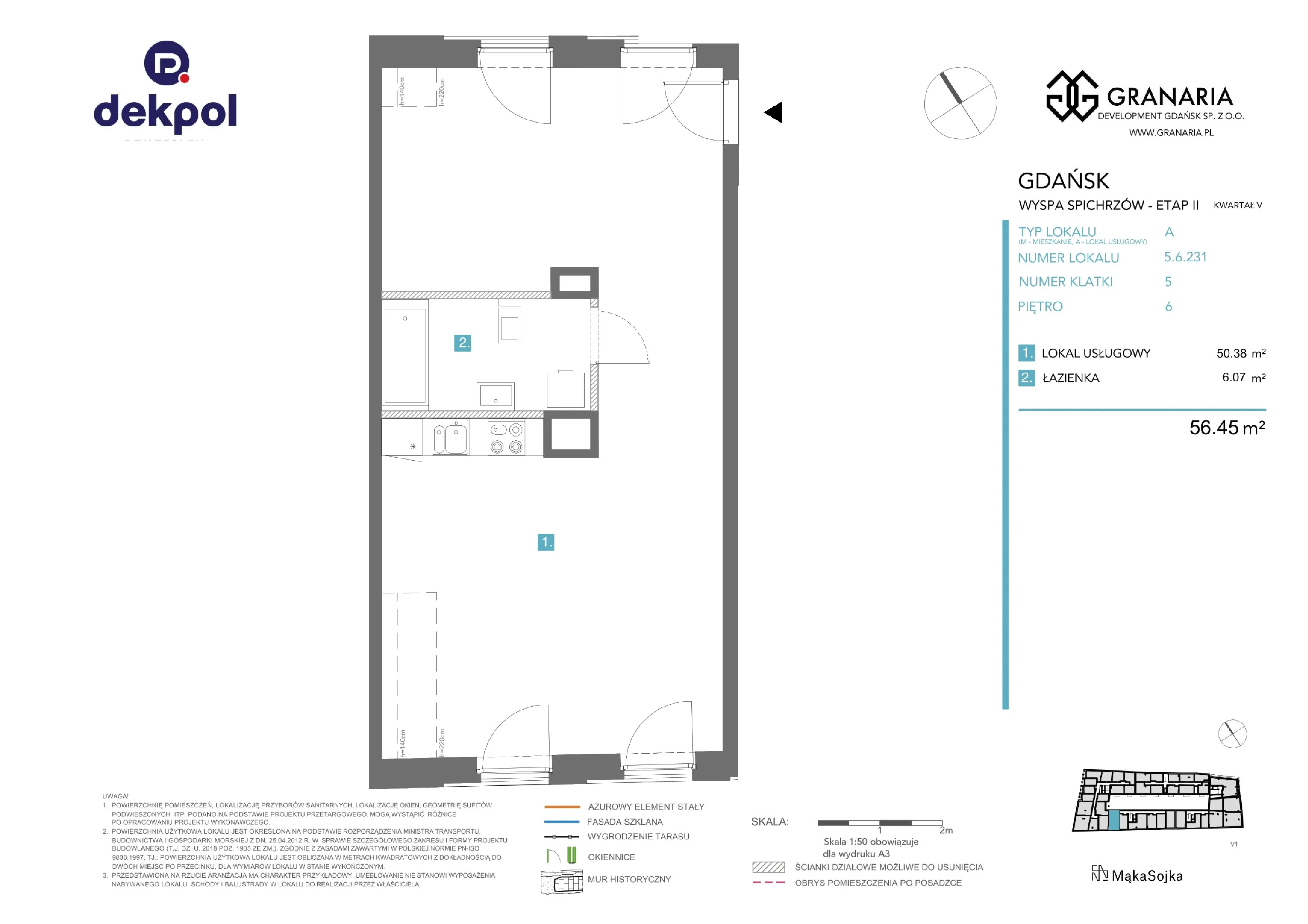 1 pokój, apartament 56,45 m², piętro 6, oferta nr 5.6.231, Granaria, Gdańsk, Śródmieście, ul. Chmielna