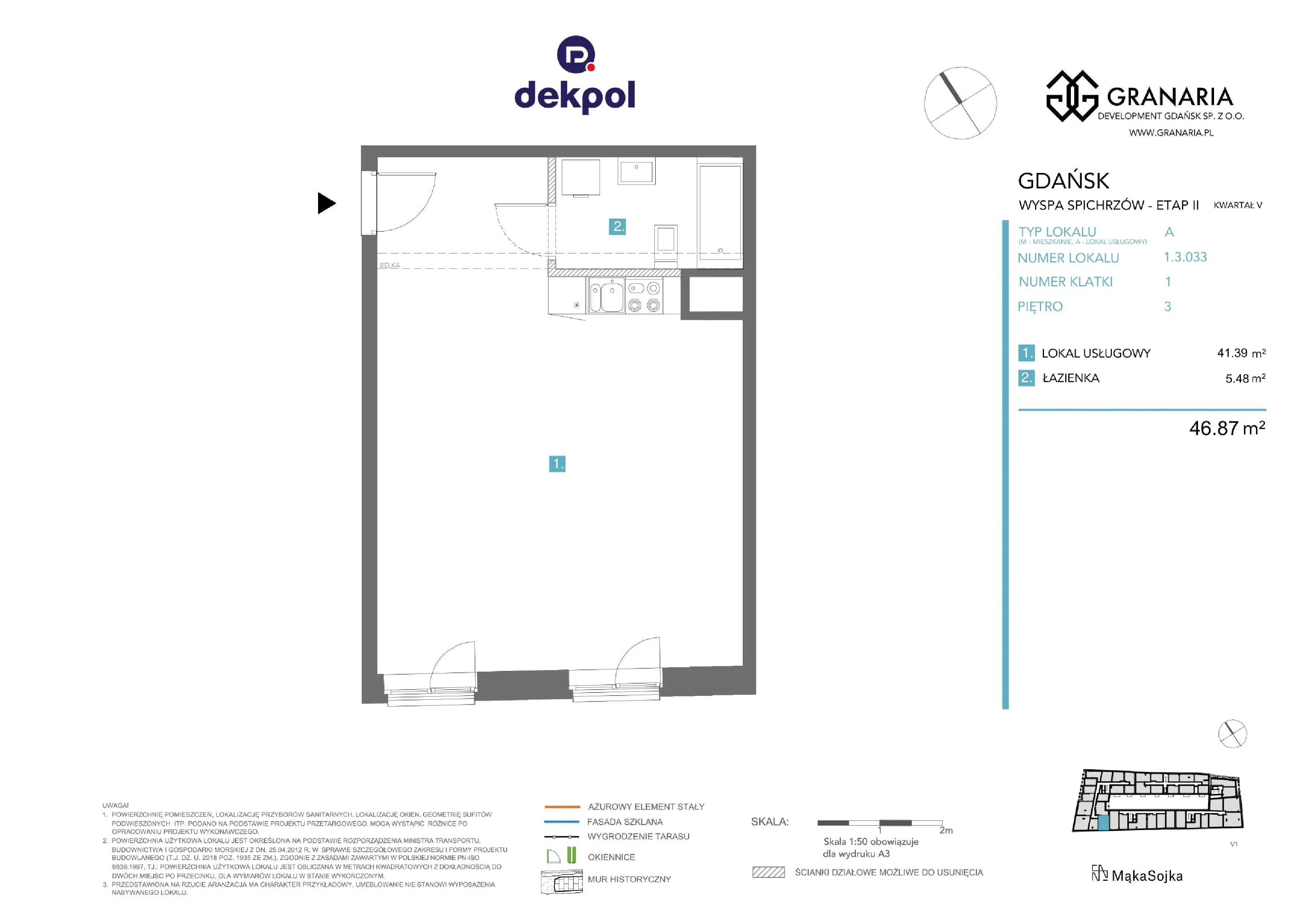 1 pokój, apartament 46,87 m², piętro 3, oferta nr 1.3.033, Granaria, Gdańsk, Śródmieście, ul. Chmielna