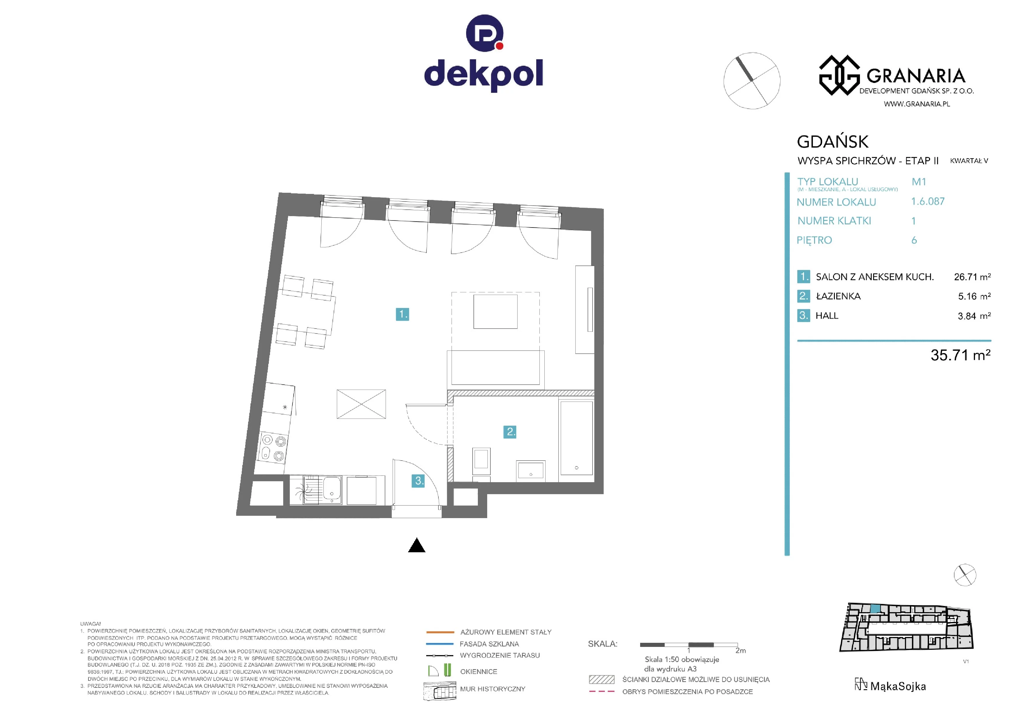 1 pokój, mieszkanie 35,71 m², piętro 6, oferta nr 1.6.087.M (KJ), Granaria, Gdańsk, Śródmieście, ul. Chmielna