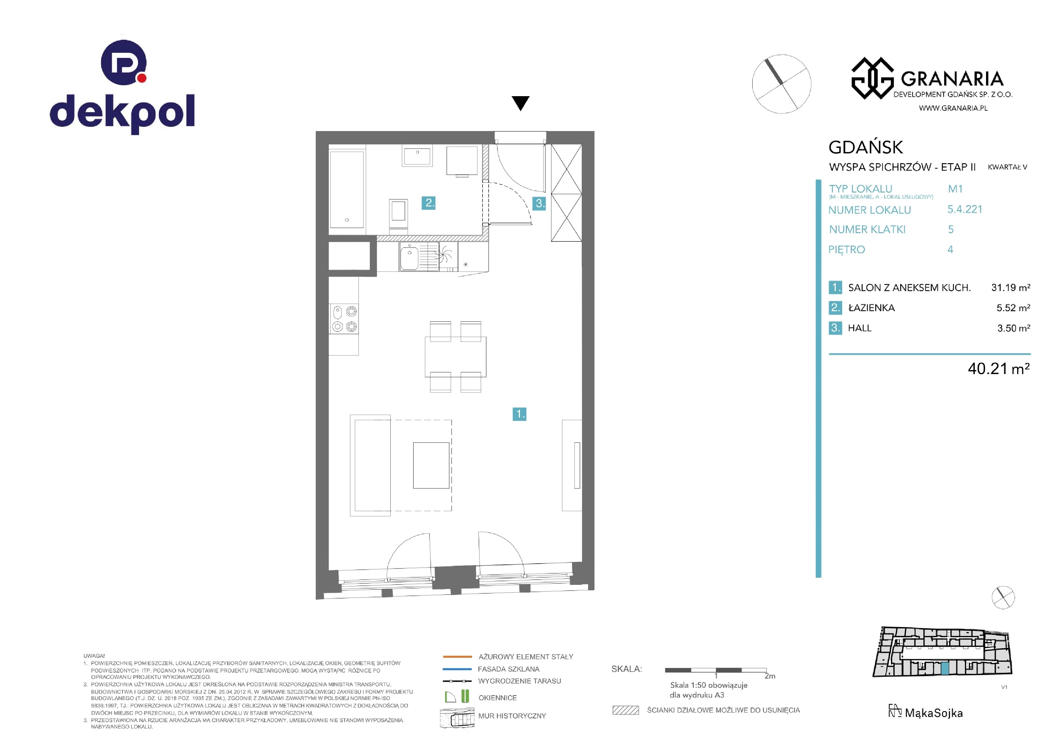 1 pokój, mieszkanie 40,21 m², piętro 4, oferta nr 5.4.221.M (JL), Granaria, Gdańsk, Śródmieście, ul. Chmielna
