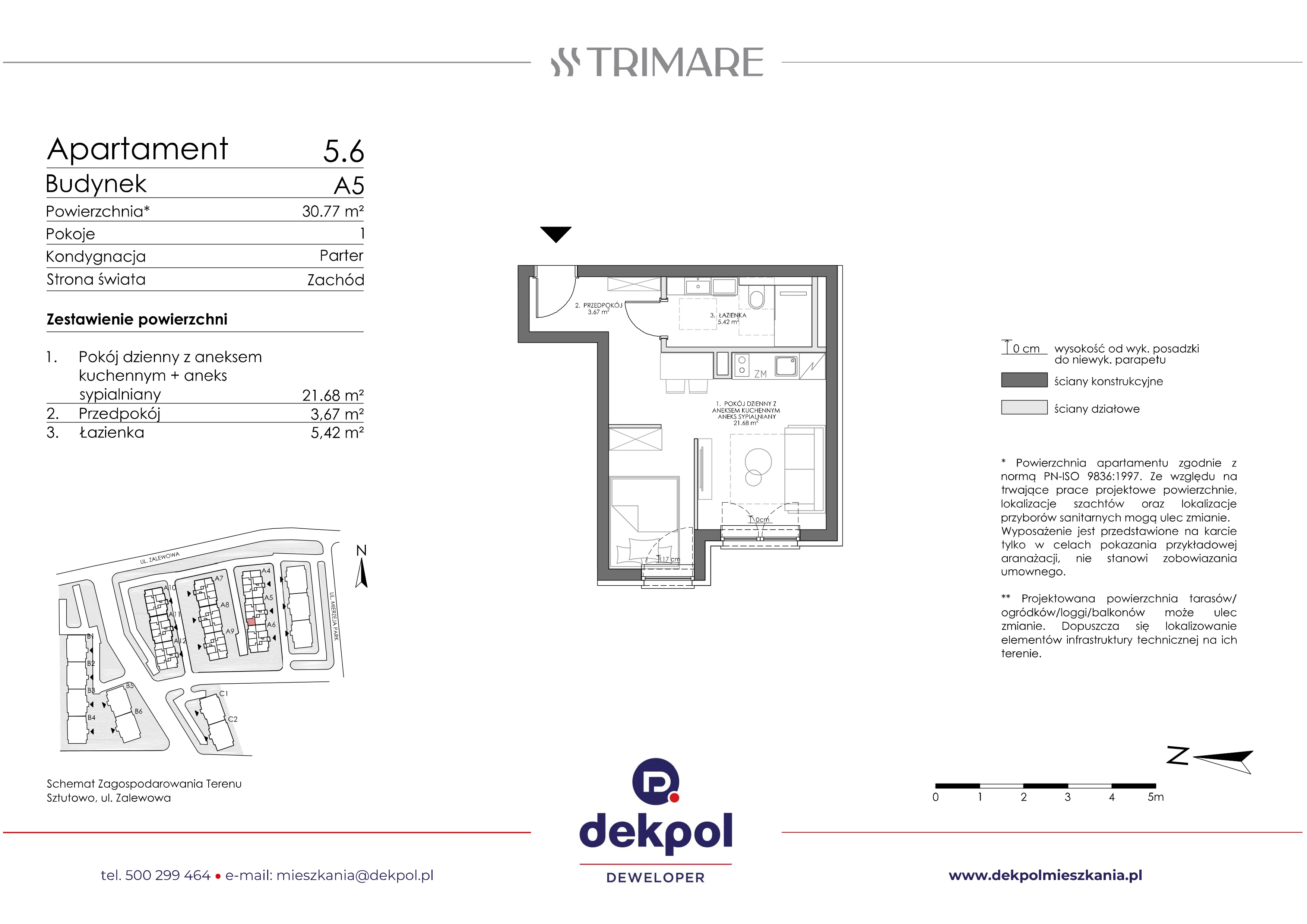1 pokój, apartament 30,77 m², parter, oferta nr 5.6, Trimare, Sztutowo, ul. Mierzeja Park
