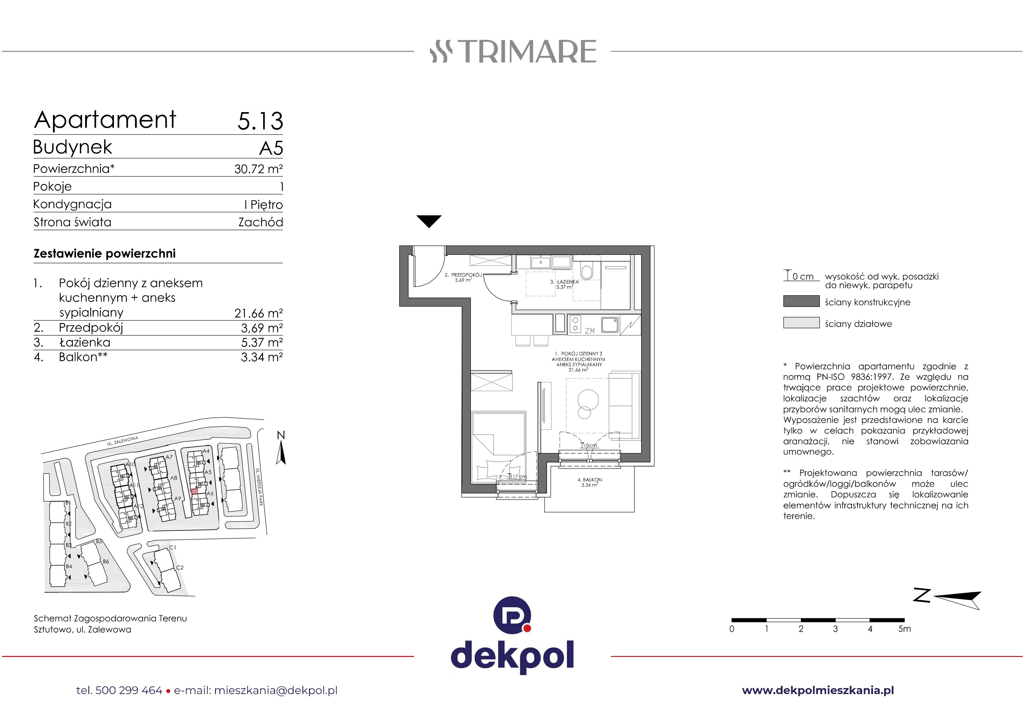 1 pokój, apartament 30,72 m², piętro 1, oferta nr 5.13, Trimare, Sztutowo, ul. Mierzeja Park