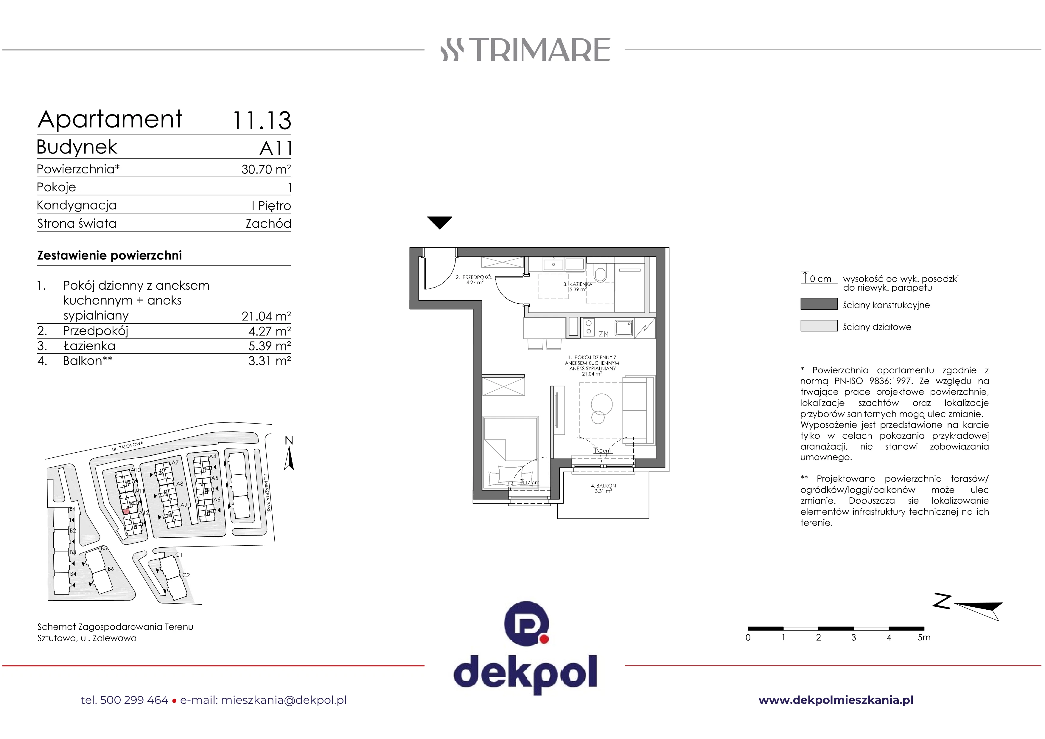 1 pokój, apartament 30,70 m², piętro 1, oferta nr 11.13, Trimare, Sztutowo, ul. Mierzeja Park