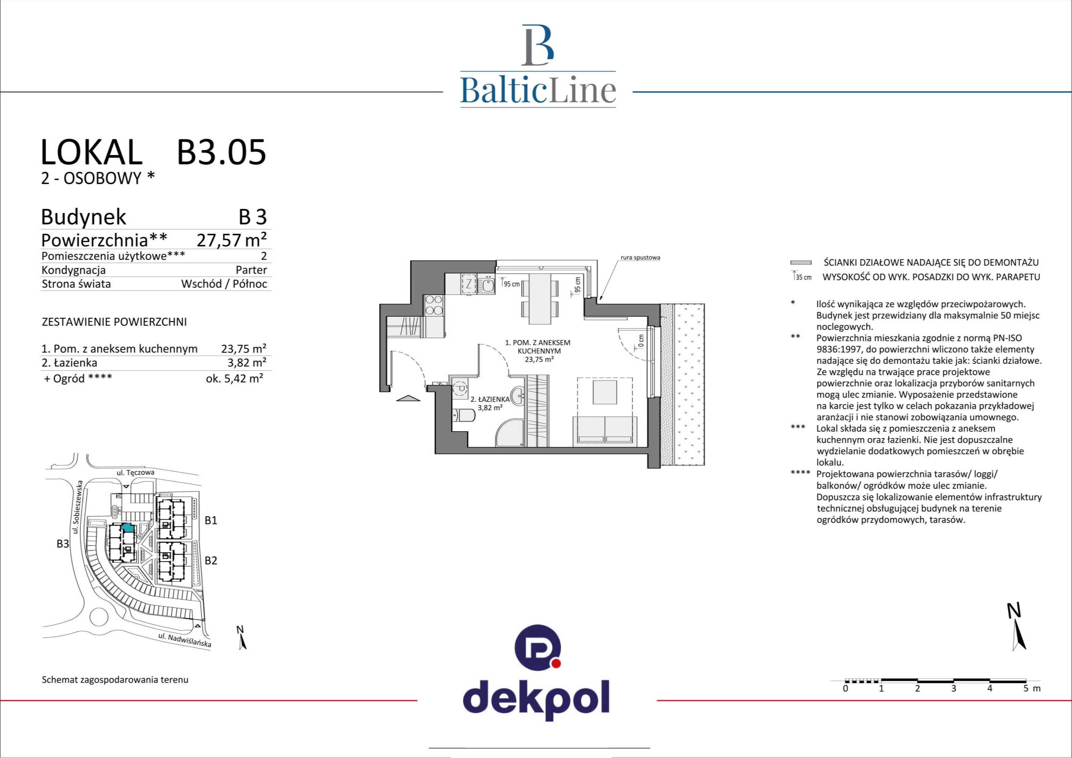 1 pokój, apartament 27,57 m², parter, oferta nr B3.05, Baltic Line, Gdańsk, Wyspa Sobieszewska, Sobieszewo, ul. Nadwiślańska 50