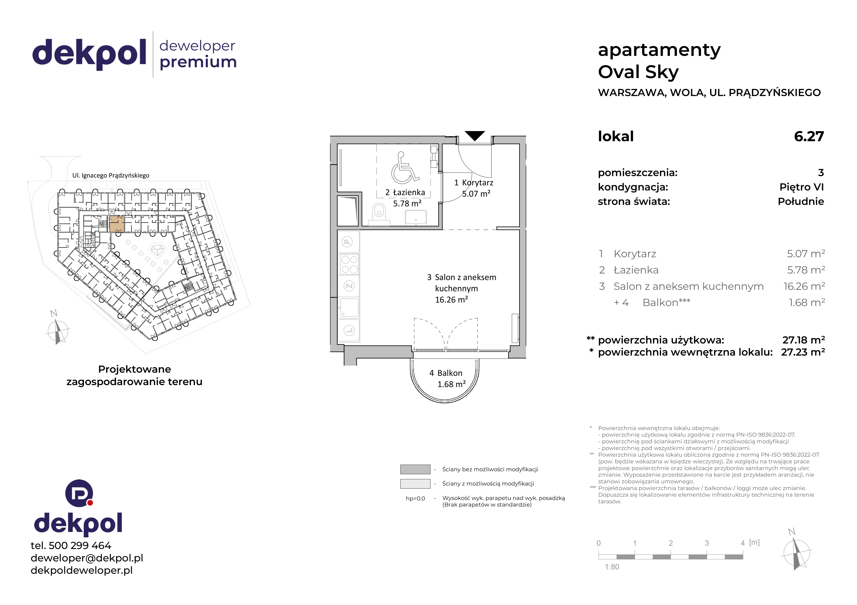 1 pokój, apartament 27,18 m², piętro 6, oferta nr 6.27, OVAL SKY, Warszawa, Wola, Czyste, ul. Prądzyńskiego 21