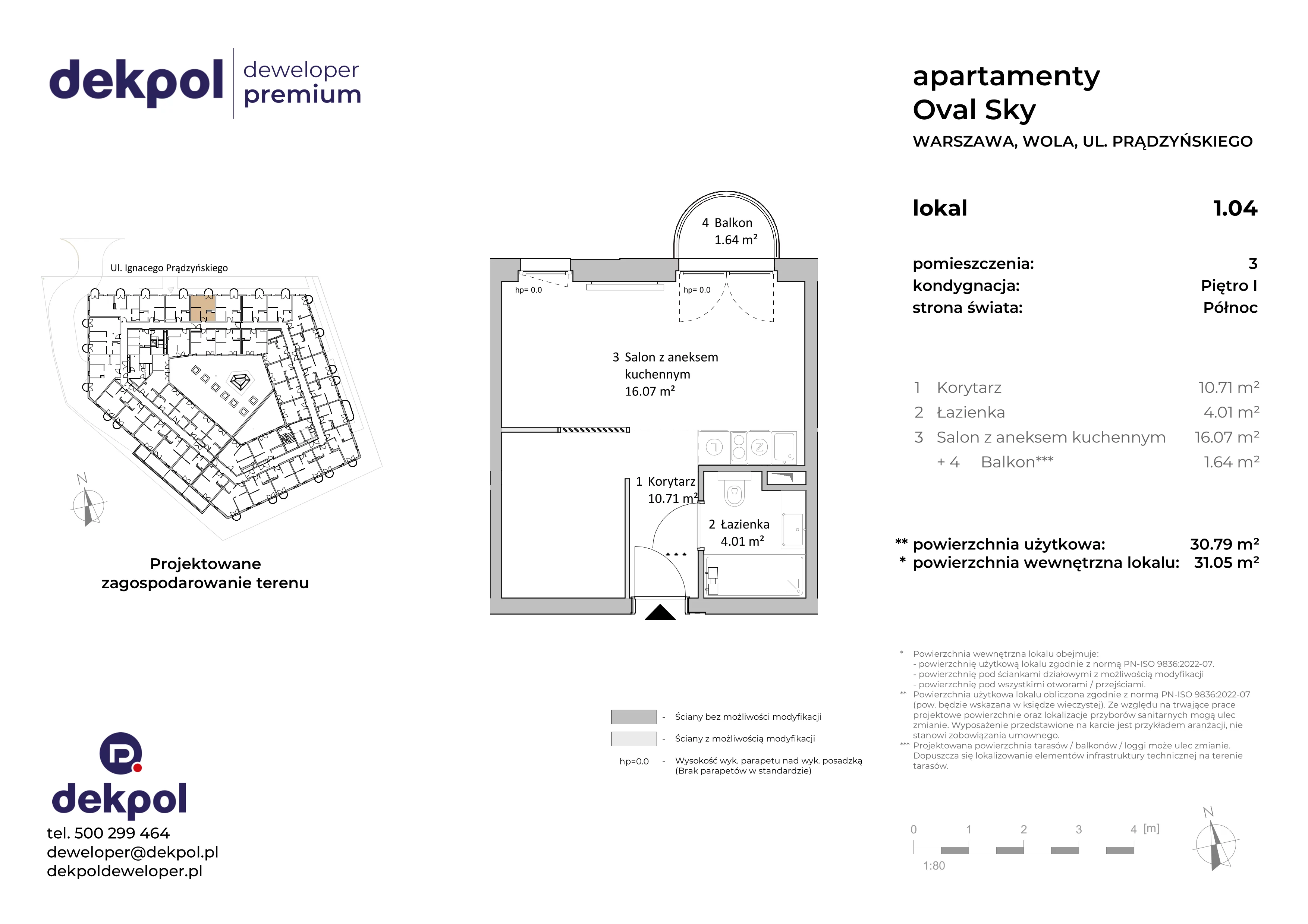 1 pokój, apartament 30,79 m², piętro 1, oferta nr 1.04, OVAL SKY, Warszawa, Wola, Czyste, ul. Prądzyńskiego 21