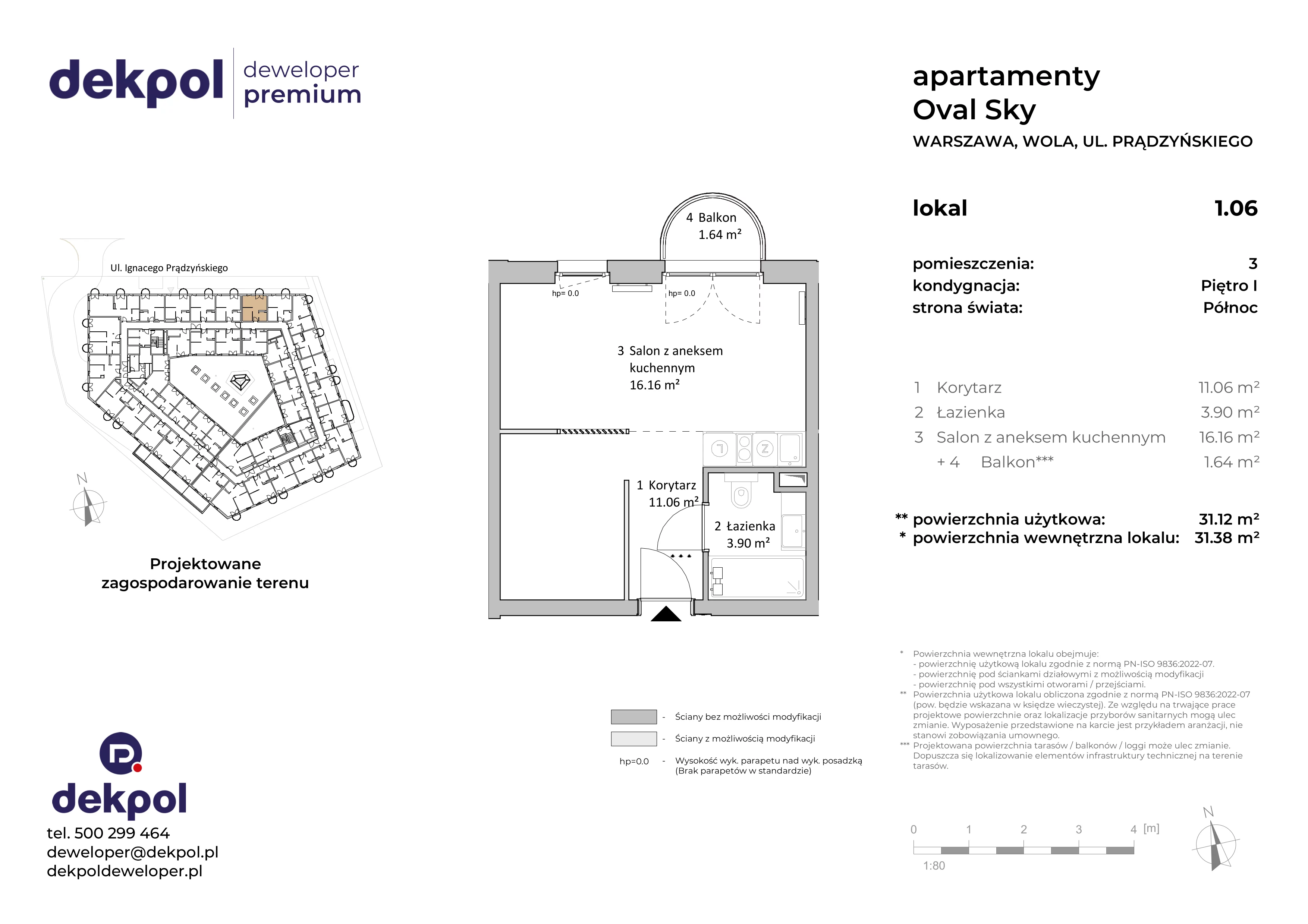 1 pokój, apartament 31,12 m², piętro 1, oferta nr 1.06, OVAL SKY, Warszawa, Wola, Czyste, ul. Prądzyńskiego 21