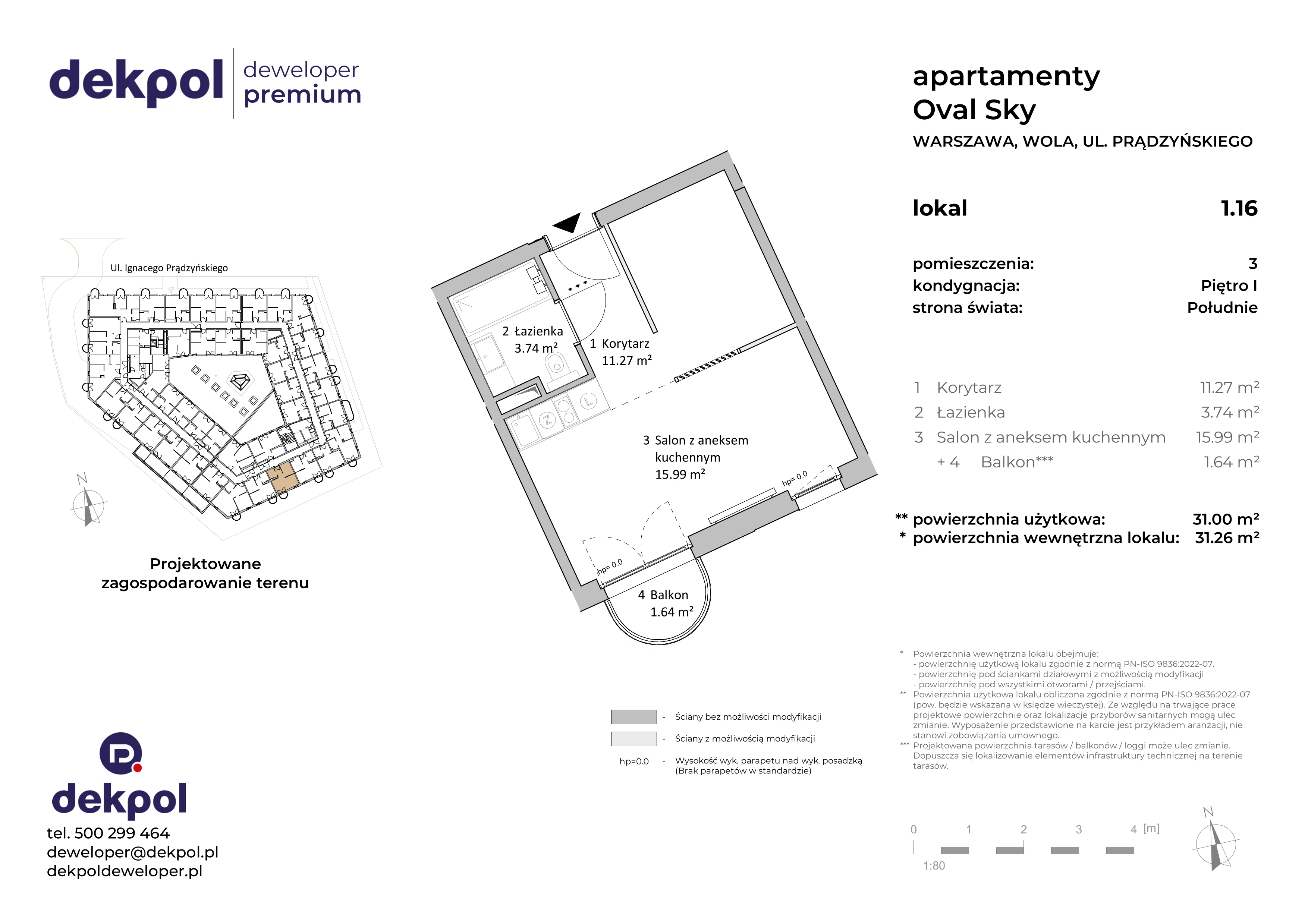 1 pokój, apartament 31,00 m², piętro 1, oferta nr 1.16, OVAL SKY, Warszawa, Wola, Czyste, ul. Prądzyńskiego 21