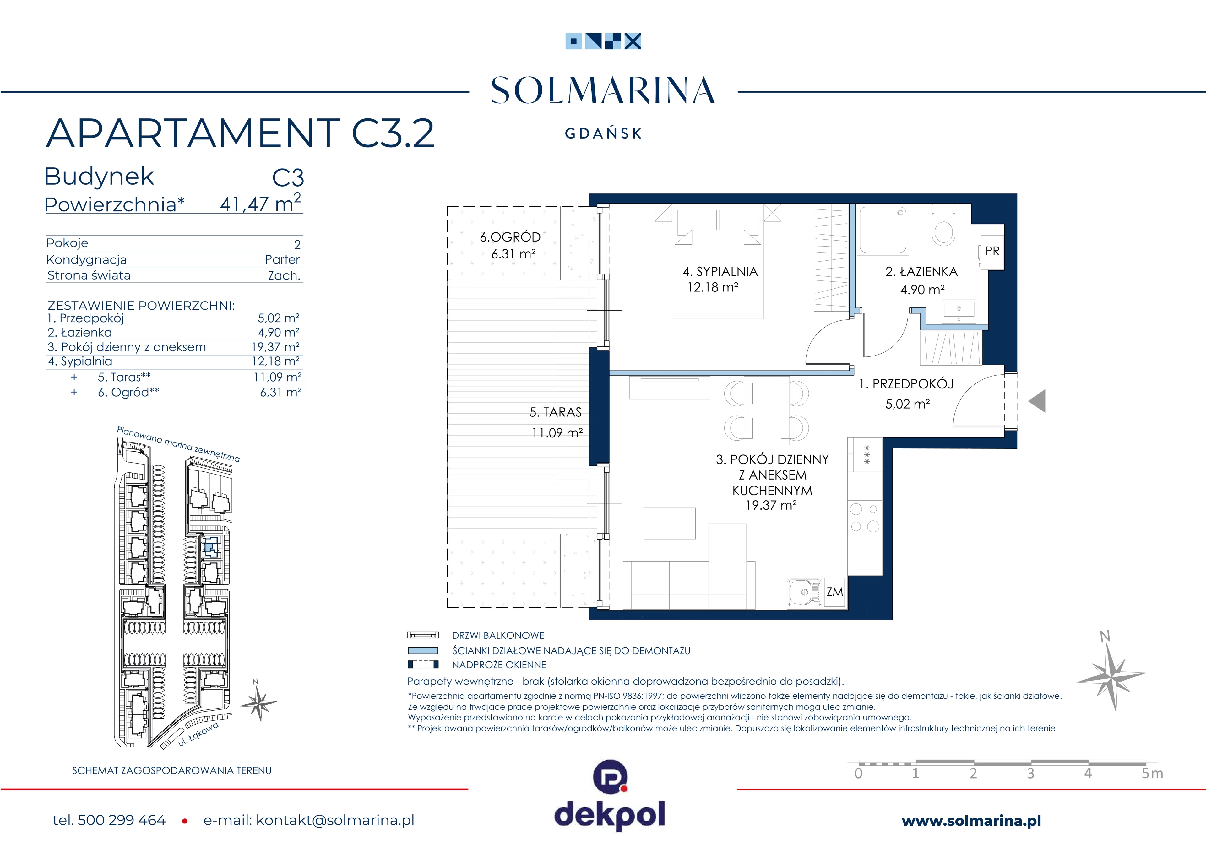 2 pokoje, apartament 41,47 m², parter, oferta nr C3.2, Sol Marina, Wiślinka, ul. Łąkowa