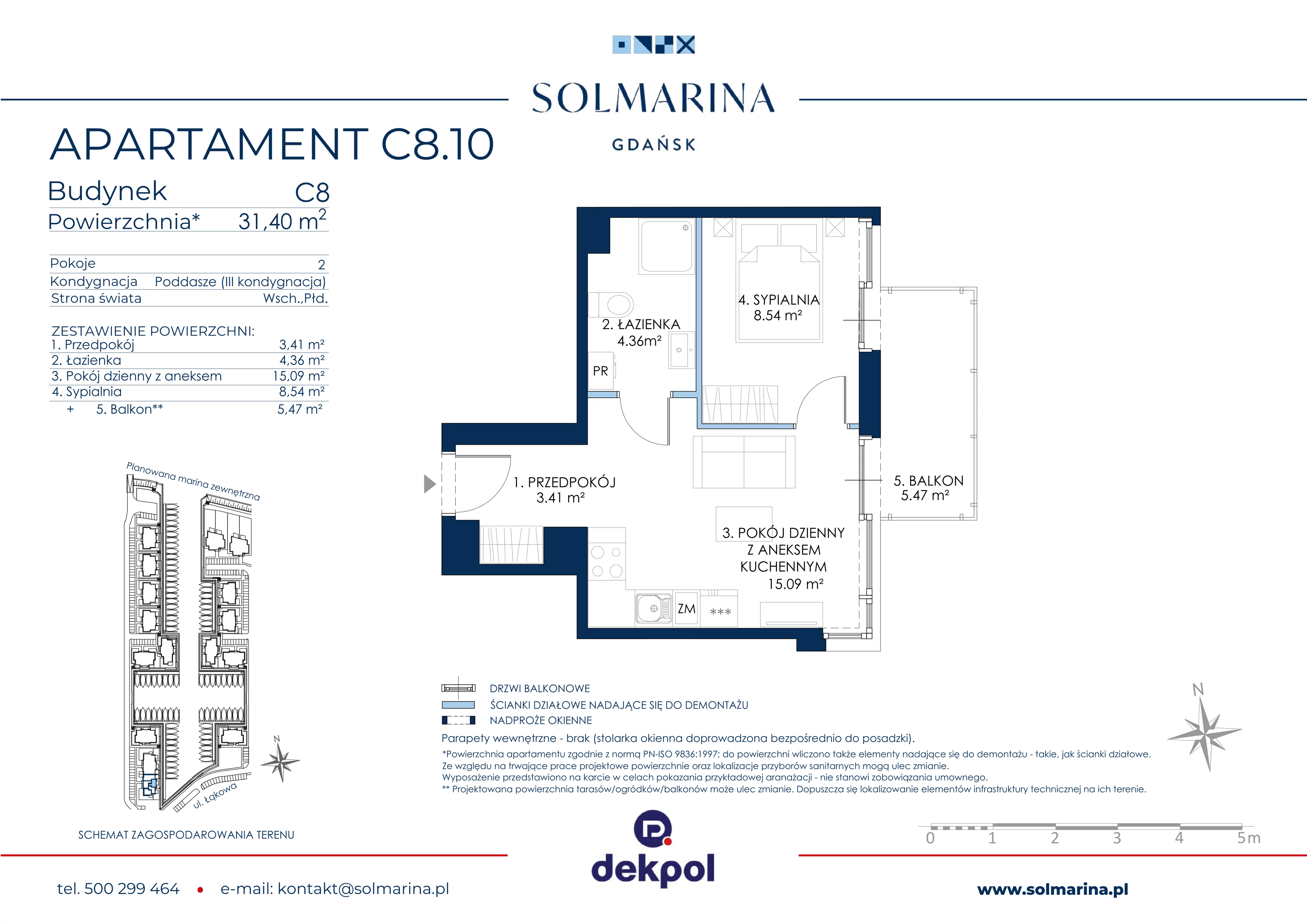 2 pokoje, apartament 31,40 m², piętro 2, oferta nr C8.10, Sol Marina, Wiślinka, ul. Łąkowa
