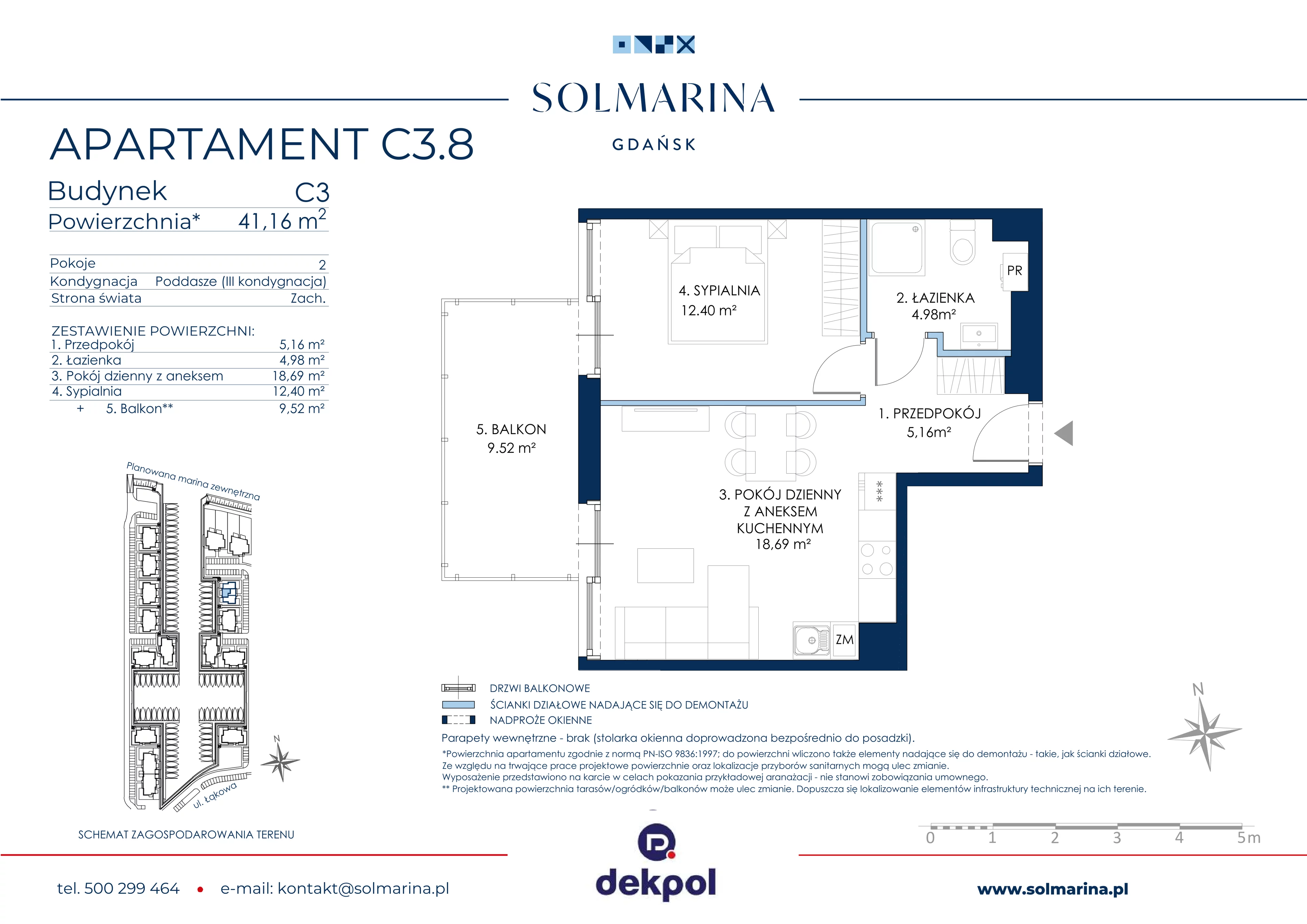 2 pokoje, apartament 41,16 m², piętro 2, oferta nr C3.8, Sol Marina, Wiślinka, ul. Łąkowa