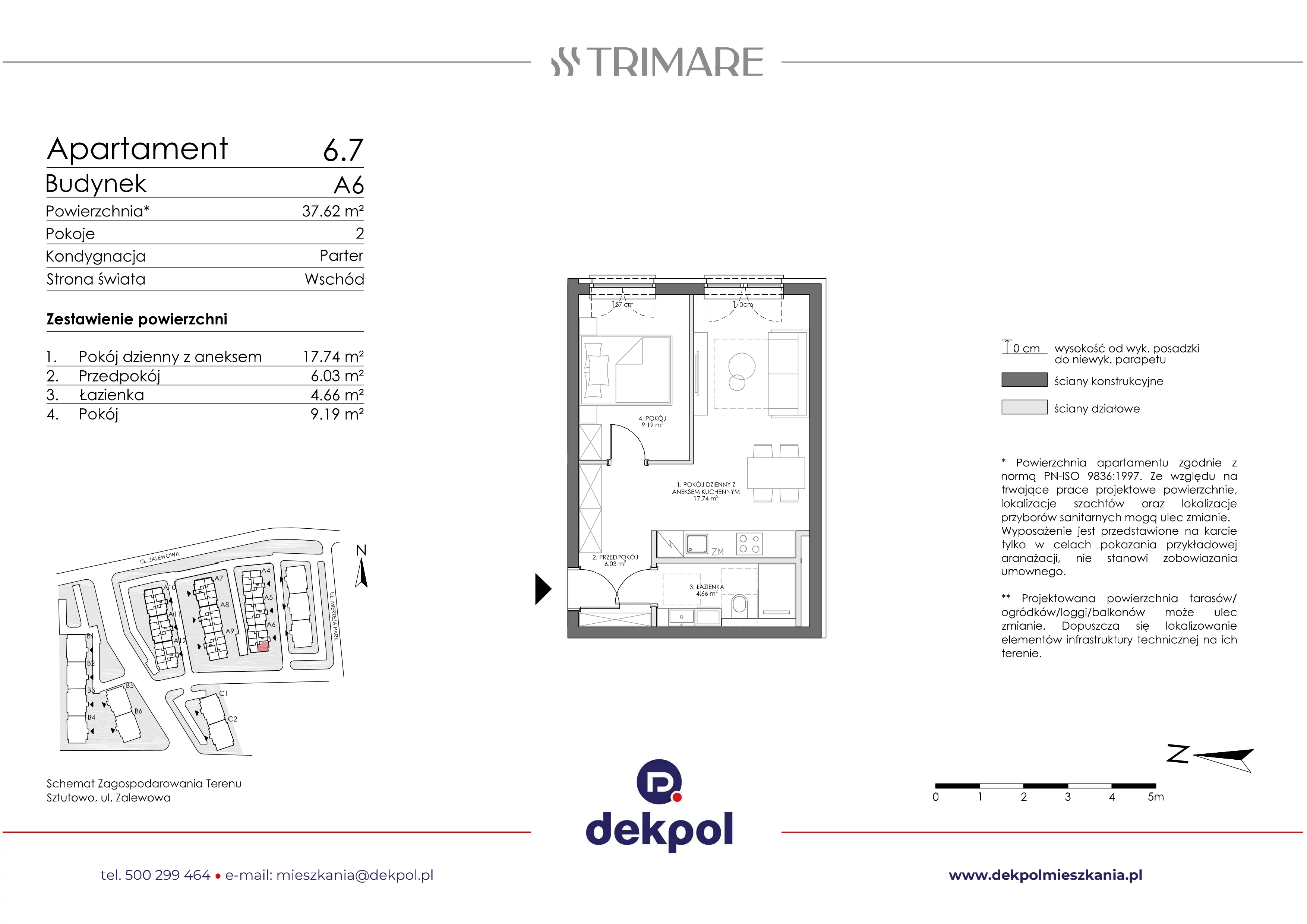 2 pokoje, apartament 37,62 m², parter, oferta nr 6.7, Trimare, Sztutowo, ul. Mierzeja Park