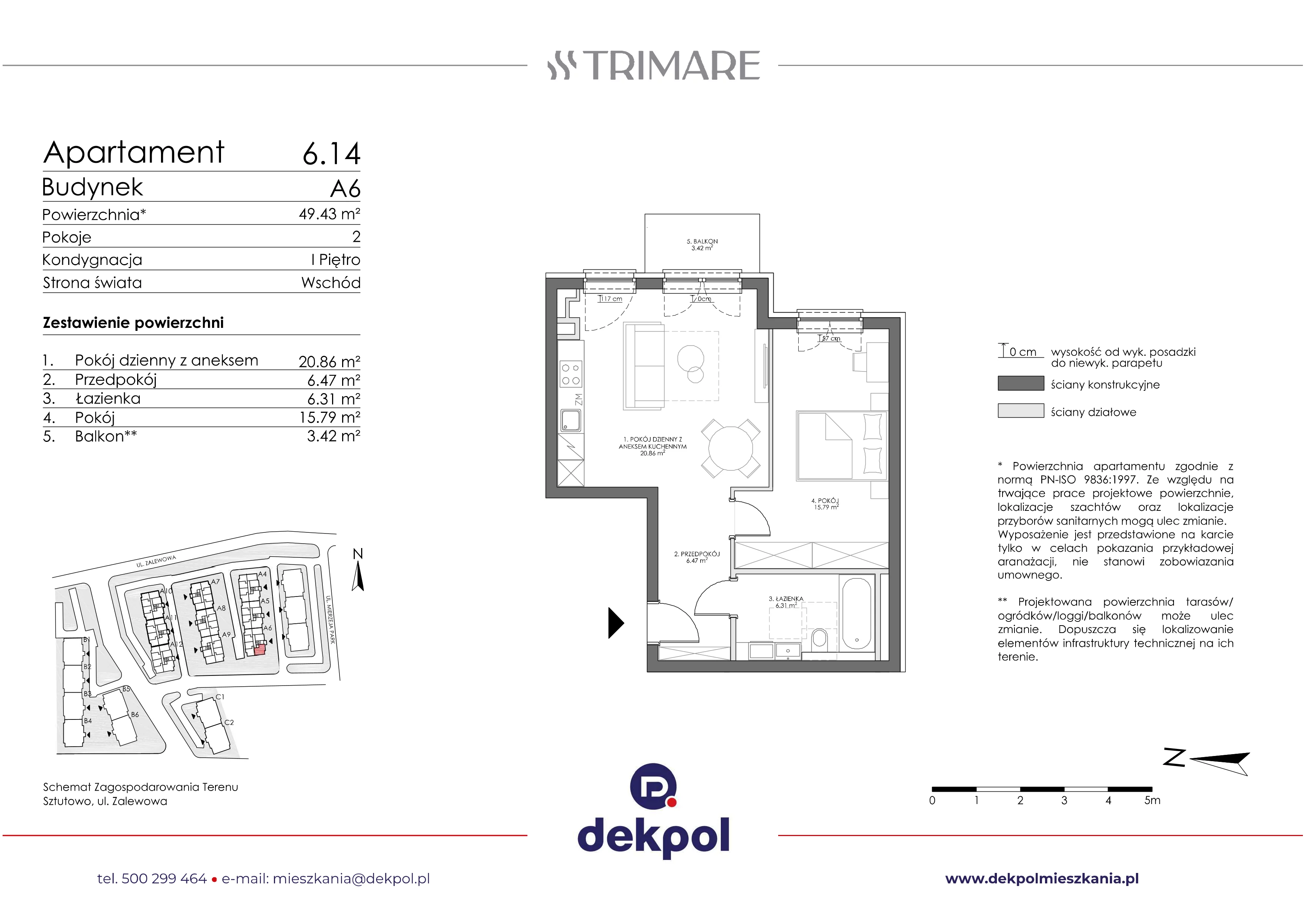 2 pokoje, apartament 49,43 m², piętro 1, oferta nr 6.14, Trimare, Sztutowo, ul. Mierzeja Park