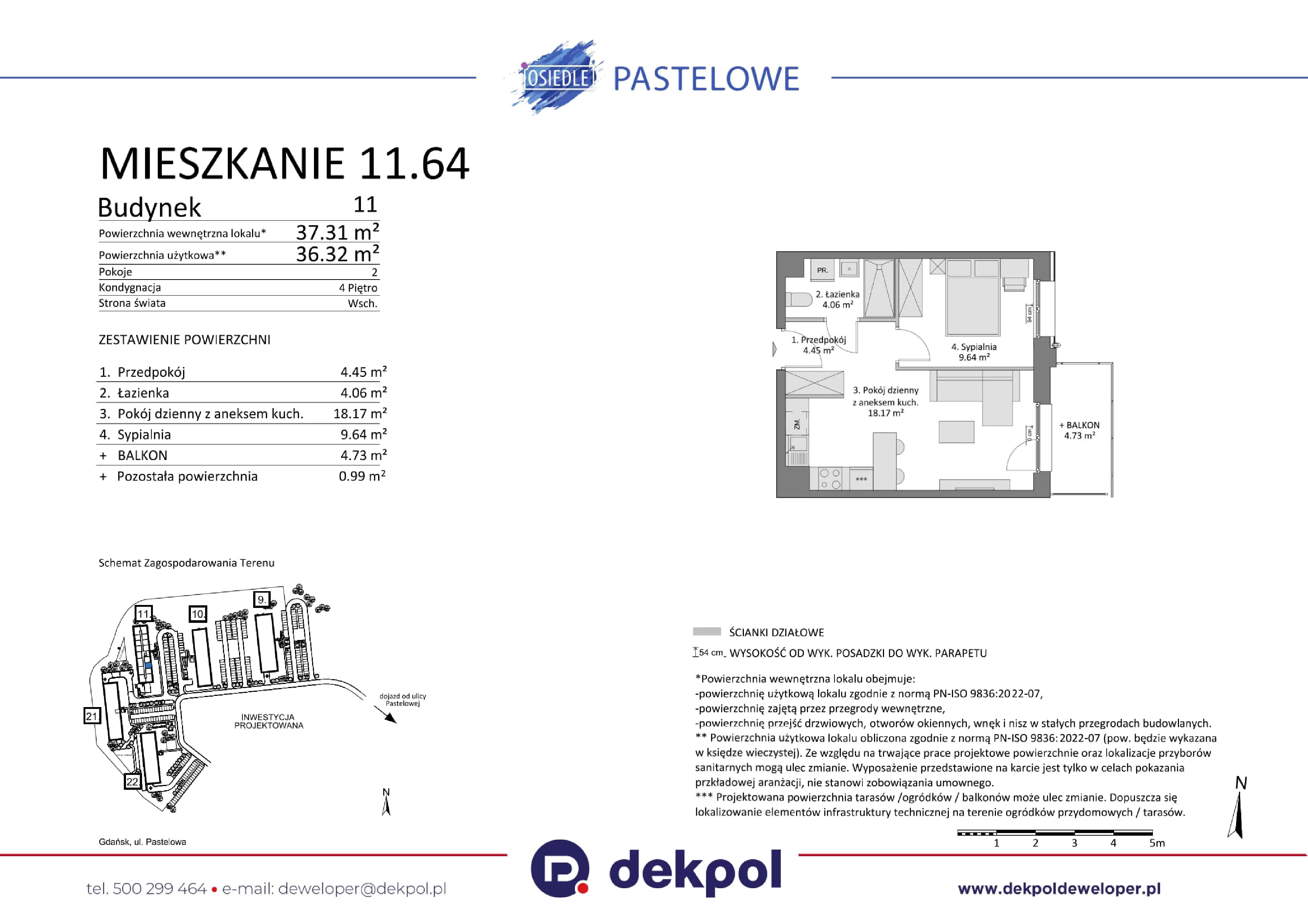2 pokoje, mieszkanie 36,32 m², piętro 4, oferta nr 11.64, Osiedle Pastelowe, Gdańsk, Orunia Górna-Gdańsk Południe, Łostowice, ul. Pastelowa