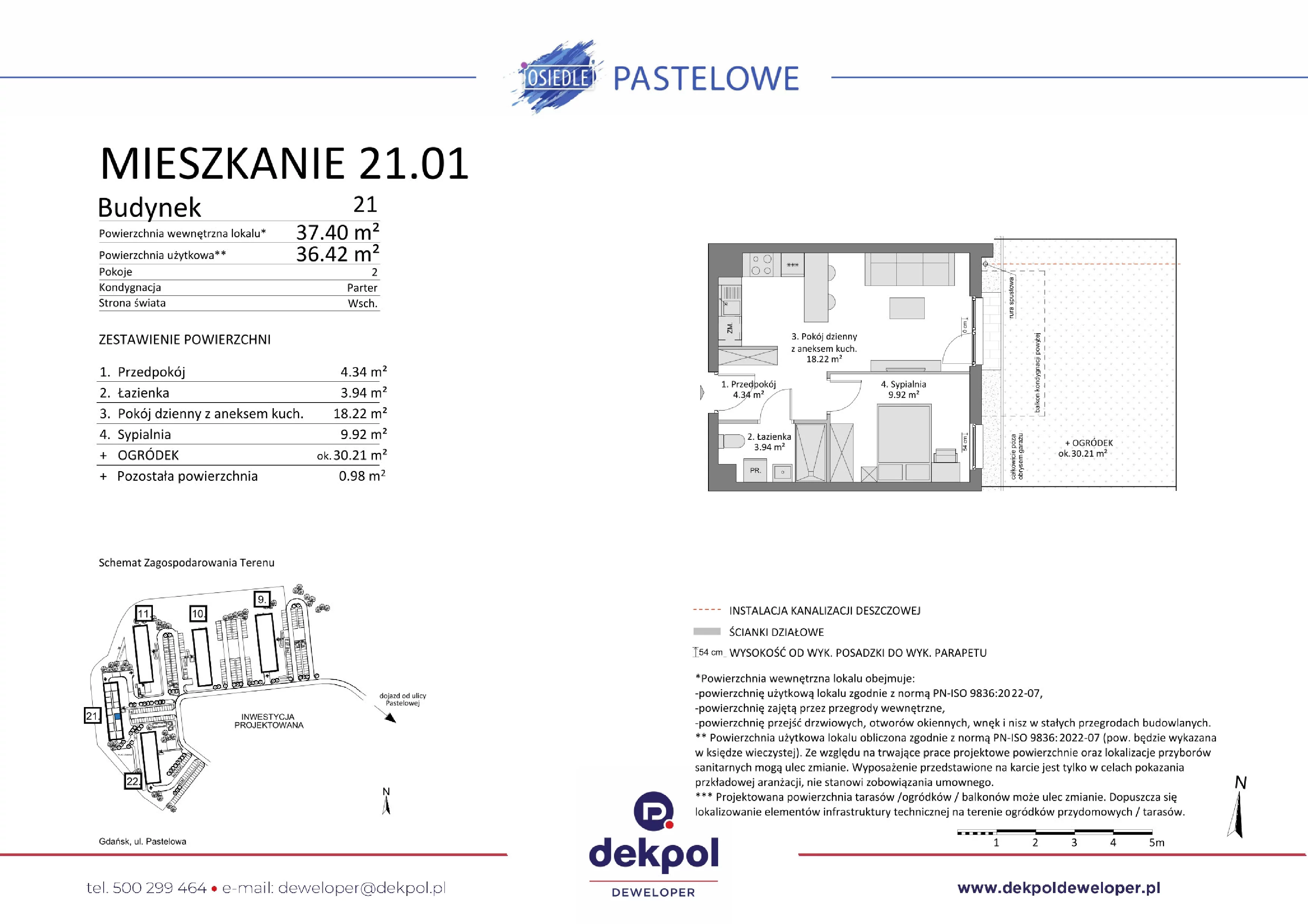 2 pokoje, mieszkanie 36,42 m², parter, oferta nr 21.01, Osiedle Pastelowe, Gdańsk, Orunia Górna-Gdańsk Południe, Łostowice, ul. Pastelowa