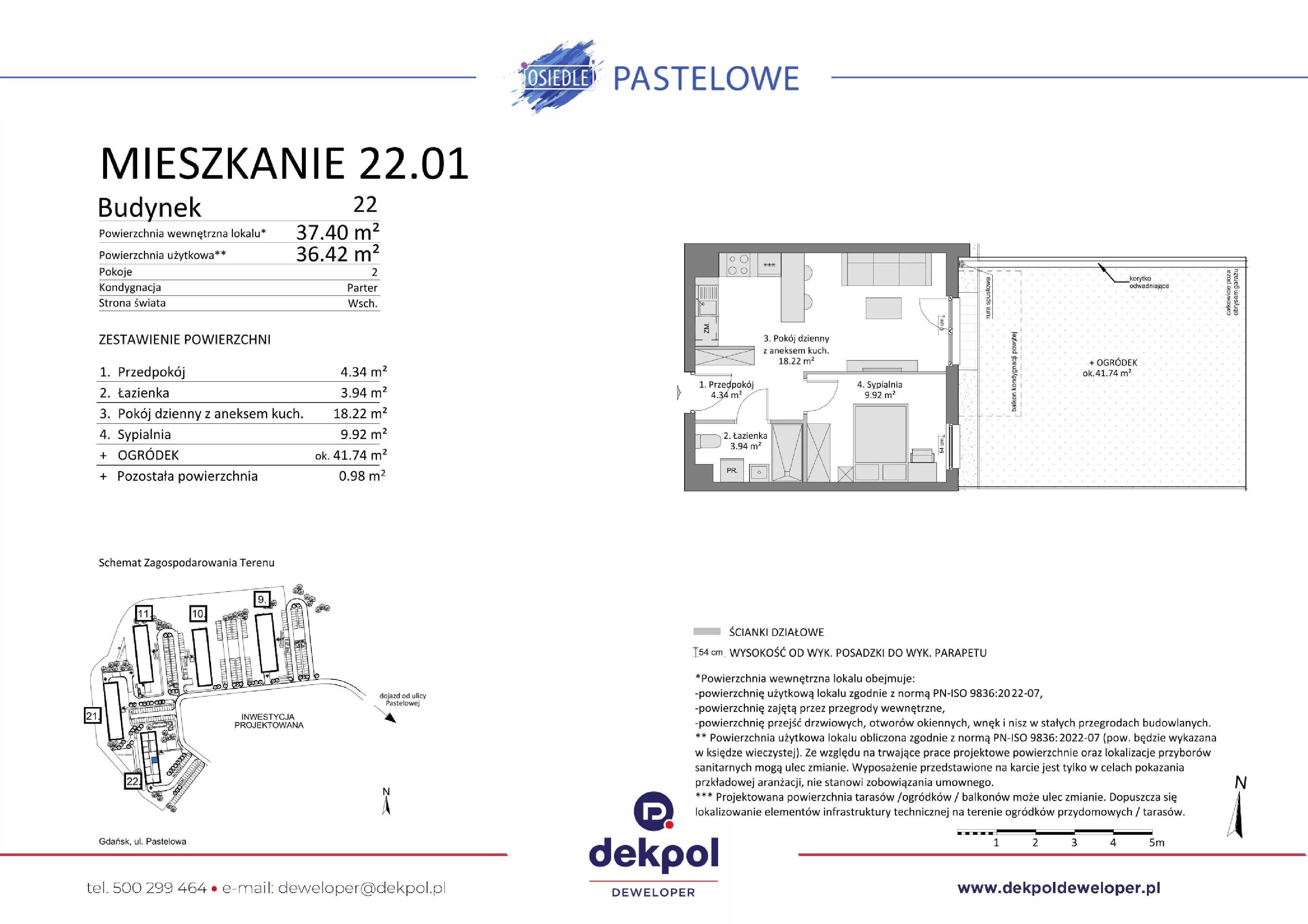 2 pokoje, mieszkanie 36,42 m², parter, oferta nr 22.01, Osiedle Pastelowe, Gdańsk, Orunia Górna-Gdańsk Południe, Łostowice, ul. Pastelowa