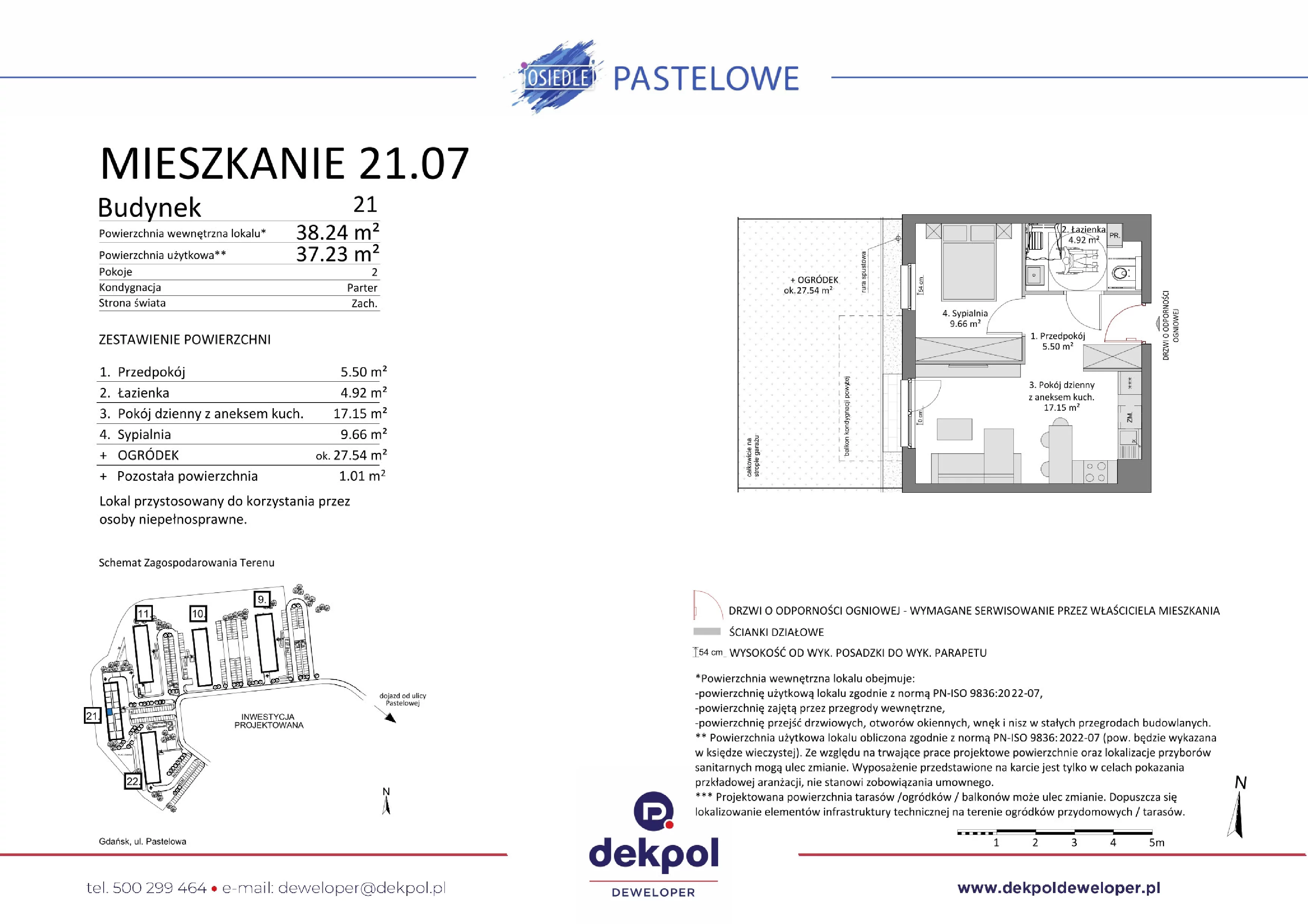 2 pokoje, mieszkanie 37,23 m², parter, oferta nr 21.07, Osiedle Pastelowe, Gdańsk, Orunia Górna-Gdańsk Południe, Łostowice, ul. Pastelowa