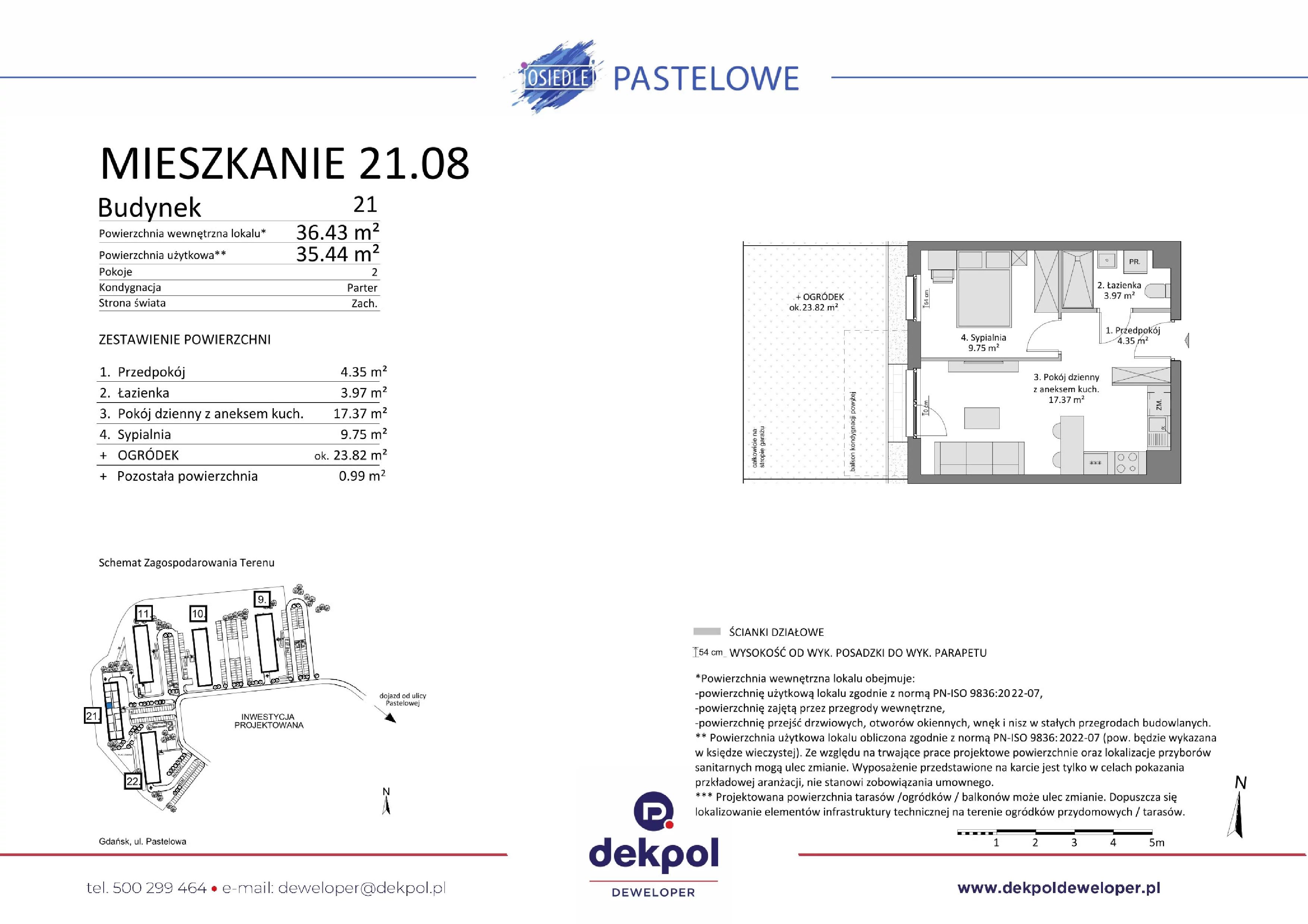 2 pokoje, mieszkanie 35,44 m², parter, oferta nr 21.08, Osiedle Pastelowe, Gdańsk, Orunia Górna-Gdańsk Południe, Łostowice, ul. Pastelowa
