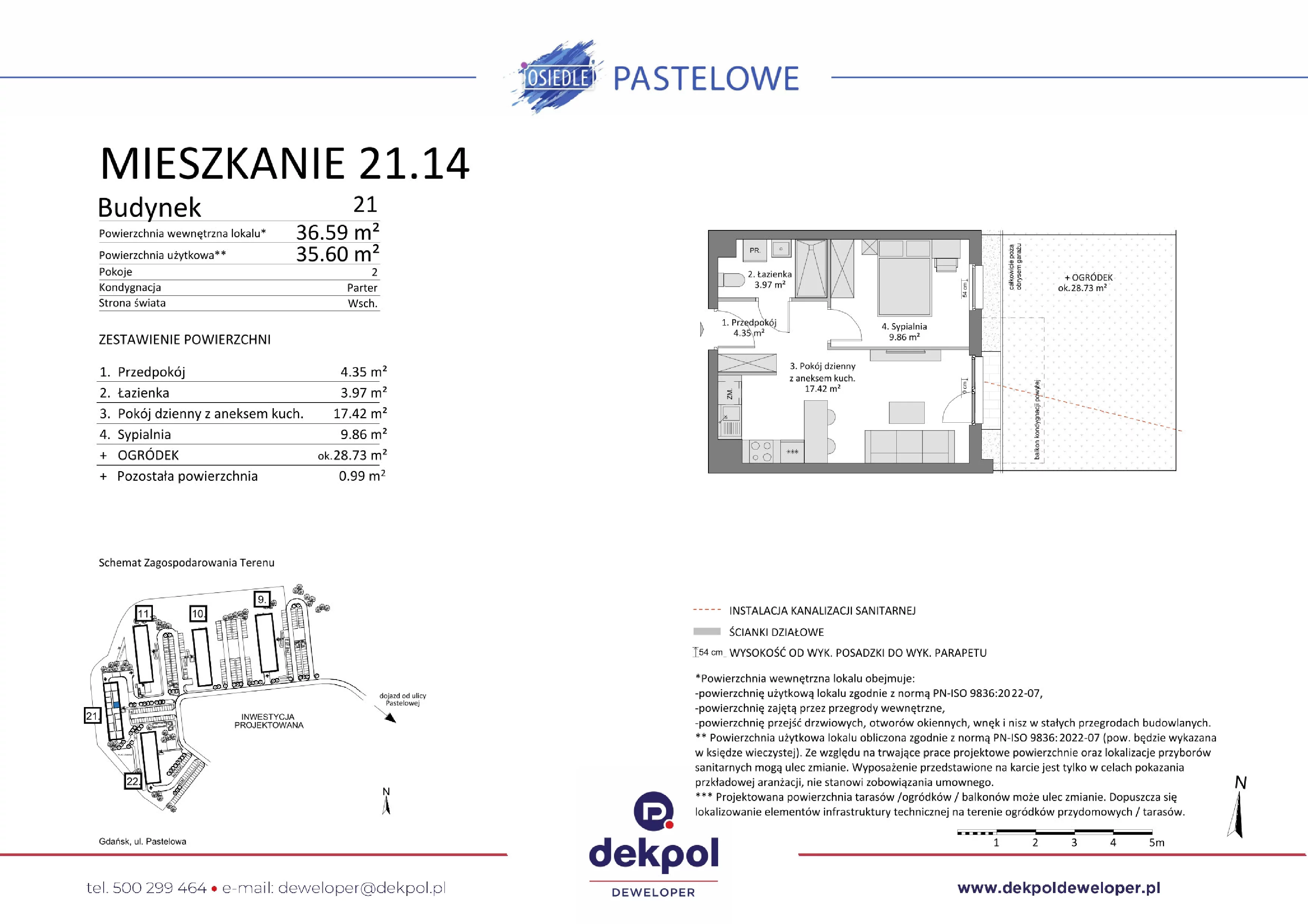 2 pokoje, mieszkanie 35,60 m², parter, oferta nr 21.14, Osiedle Pastelowe, Gdańsk, Orunia Górna-Gdańsk Południe, Łostowice, ul. Pastelowa