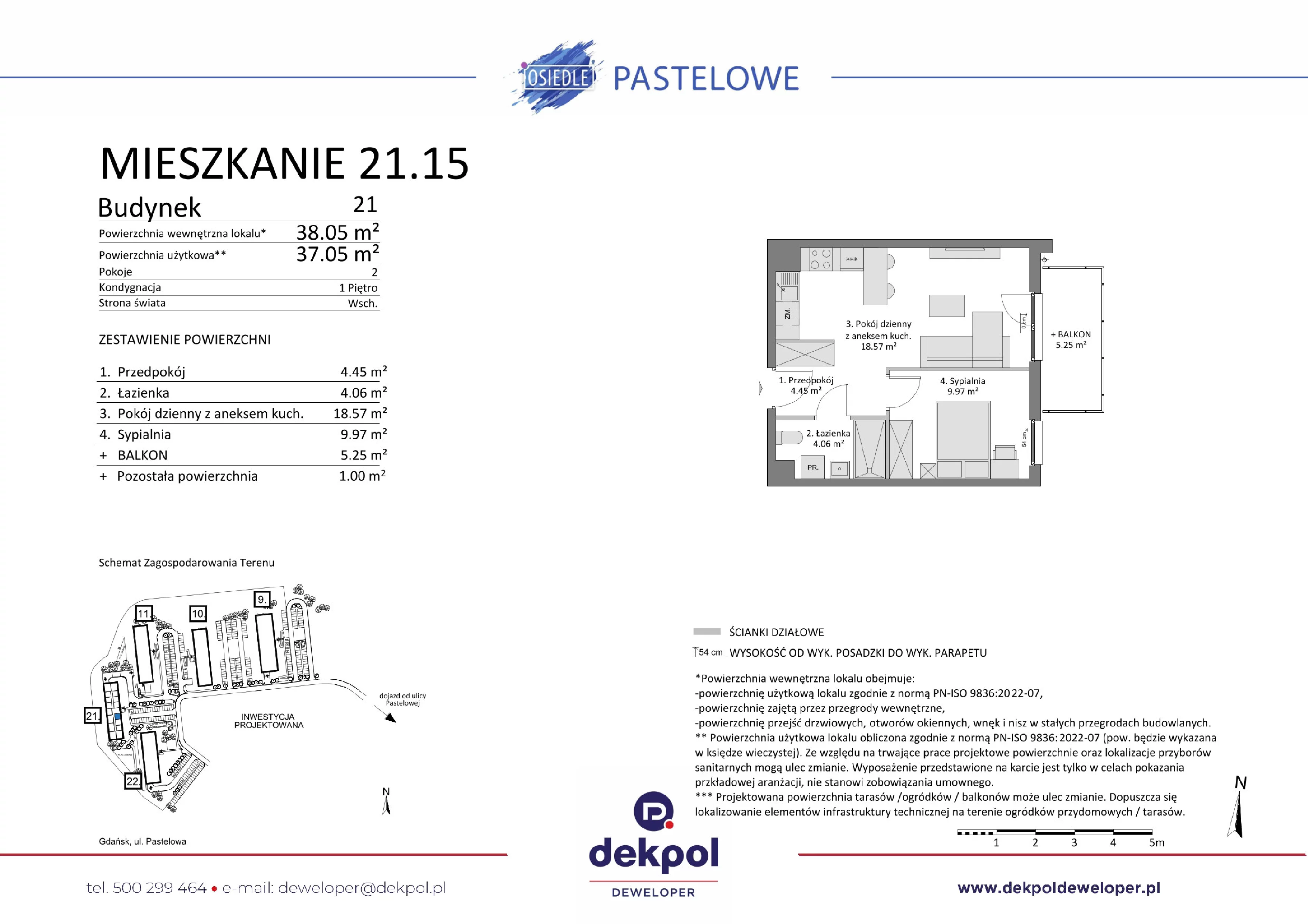 2 pokoje, mieszkanie 37,05 m², piętro 1, oferta nr 21.15, Osiedle Pastelowe, Gdańsk, Orunia Górna-Gdańsk Południe, Łostowice, ul. Pastelowa