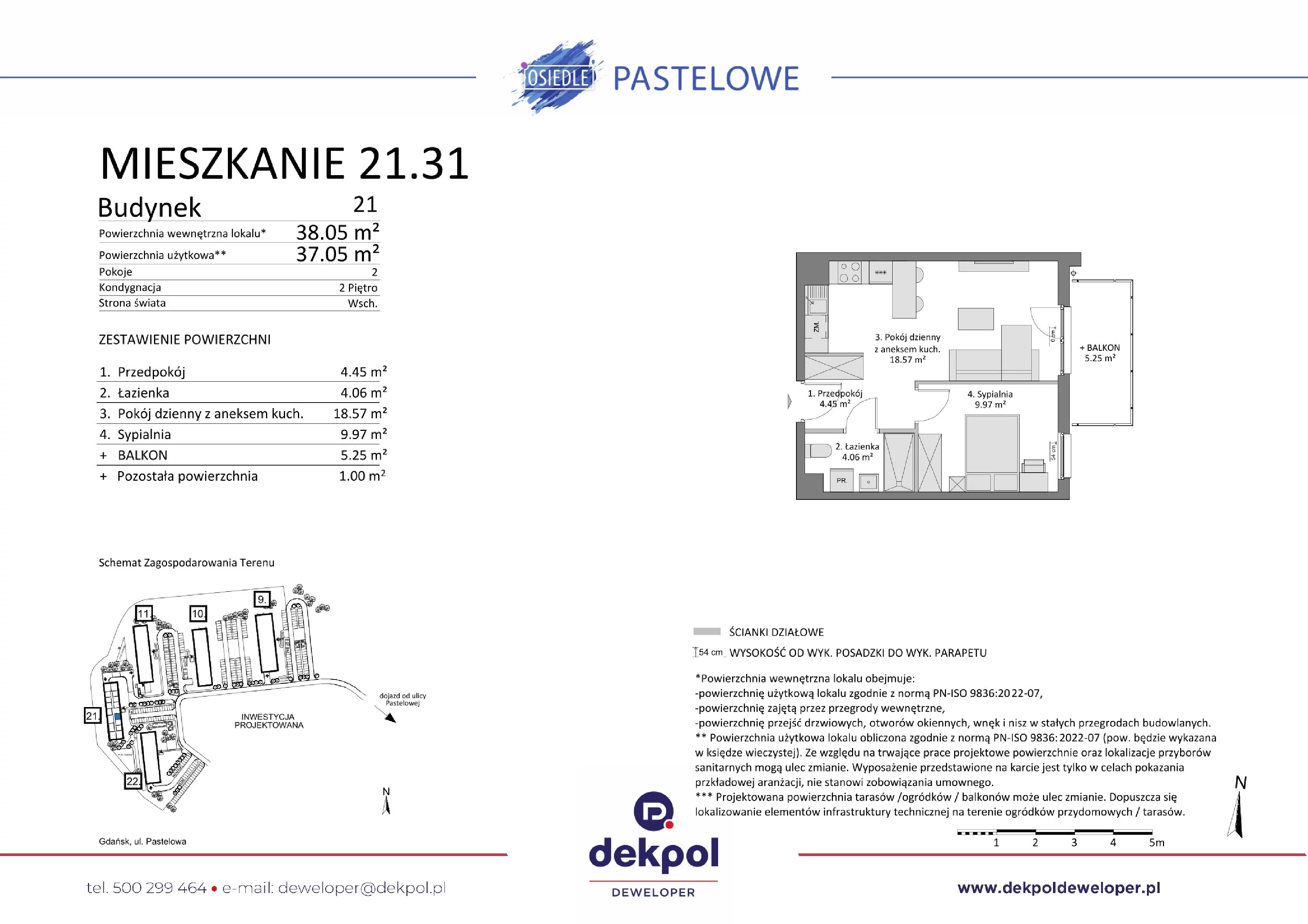 2 pokoje, mieszkanie 37,05 m², piętro 2, oferta nr 21.31, Osiedle Pastelowe, Gdańsk, Orunia Górna-Gdańsk Południe, Łostowice, ul. Pastelowa