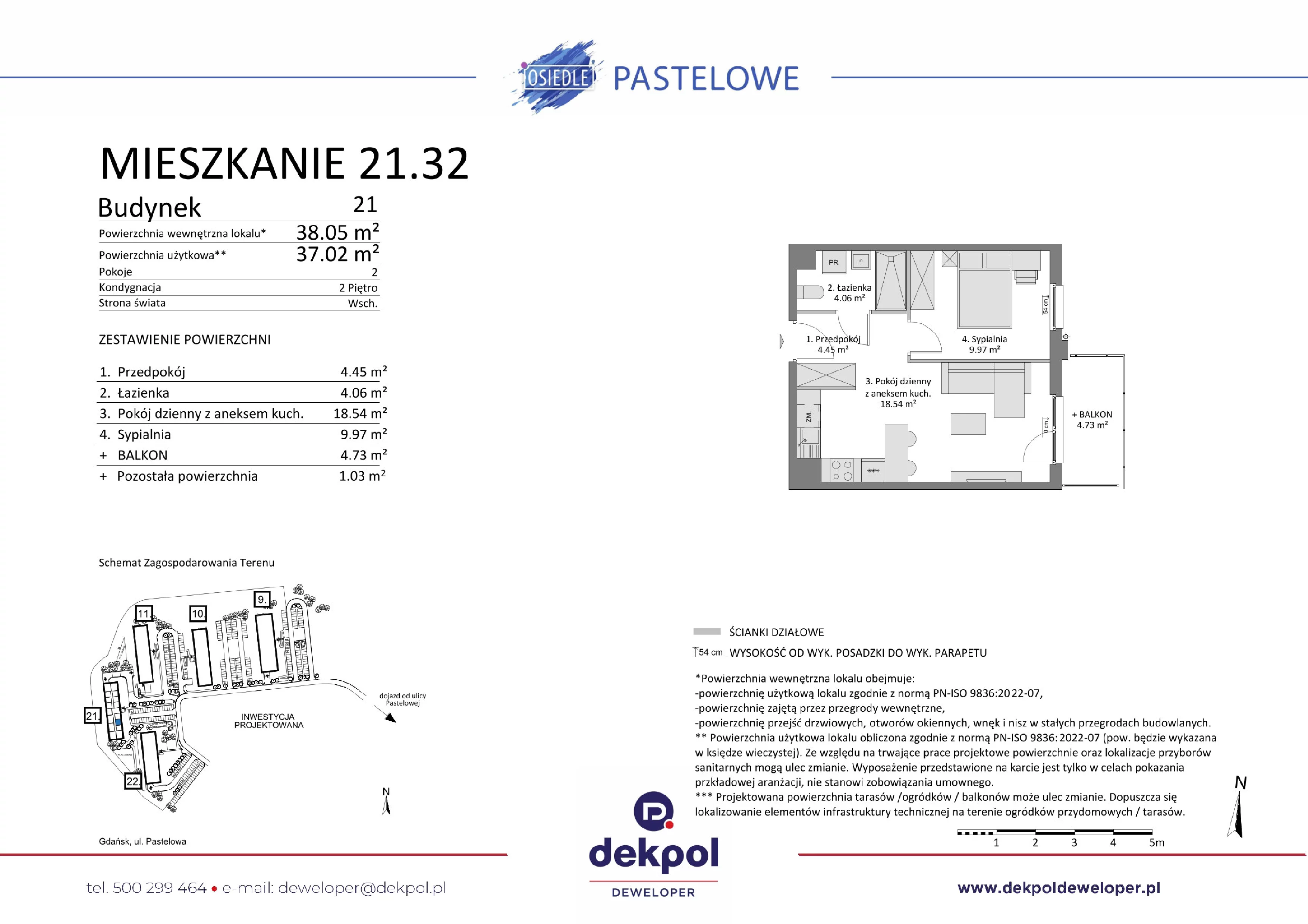 2 pokoje, mieszkanie 37,02 m², piętro 2, oferta nr 21.32, Osiedle Pastelowe, Gdańsk, Orunia Górna-Gdańsk Południe, Łostowice, ul. Pastelowa
