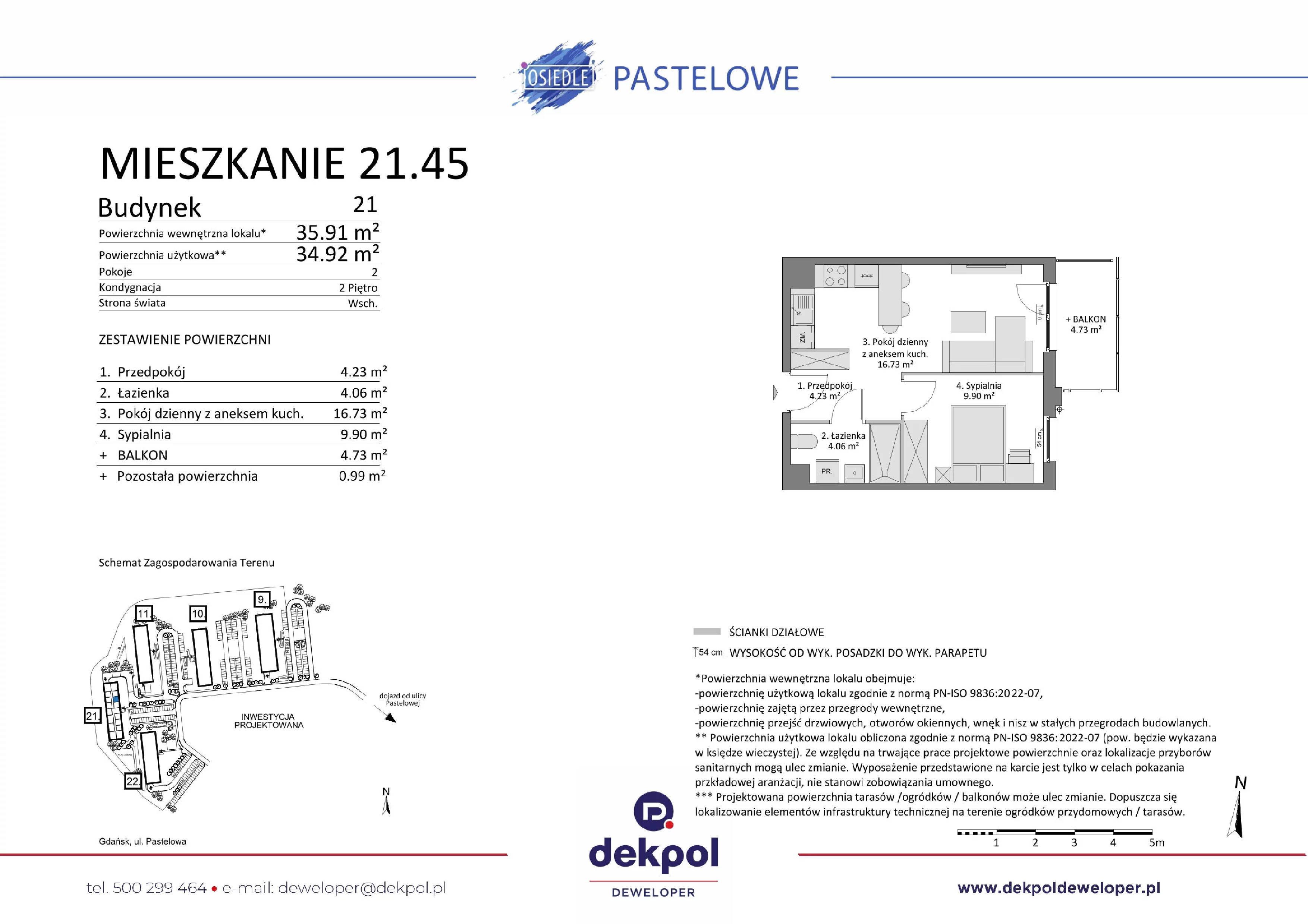 2 pokoje, mieszkanie 34,92 m², piętro 2, oferta nr 21.45, Osiedle Pastelowe, Gdańsk, Orunia Górna-Gdańsk Południe, Łostowice, ul. Pastelowa