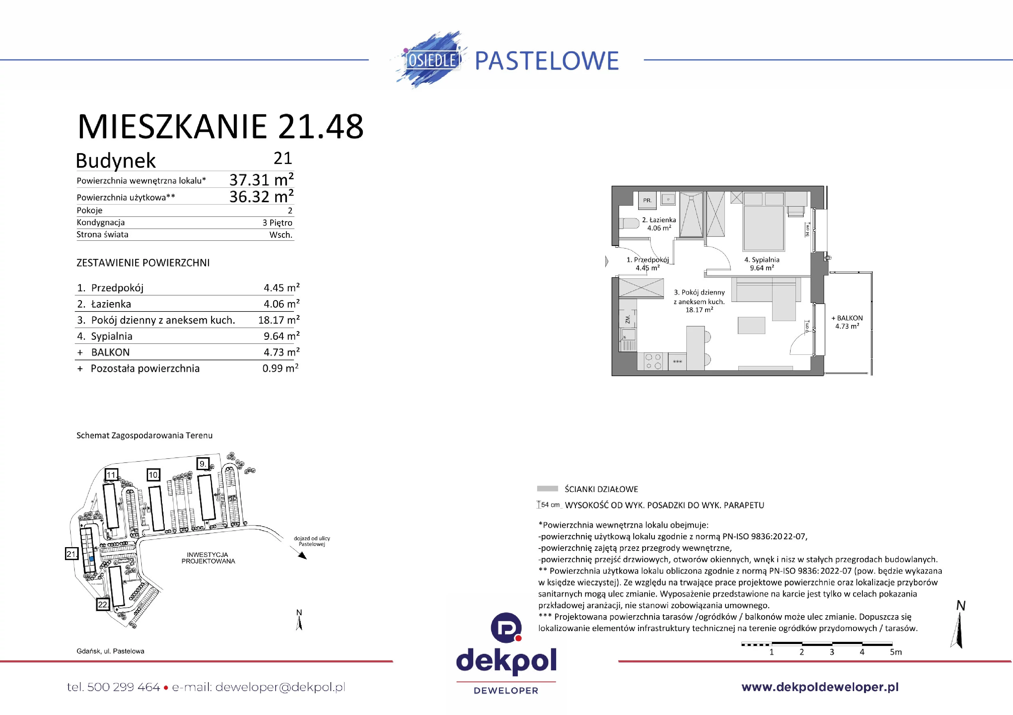 2 pokoje, mieszkanie 36,32 m², piętro 3, oferta nr 21.48, Osiedle Pastelowe, Gdańsk, Orunia Górna-Gdańsk Południe, Łostowice, ul. Pastelowa