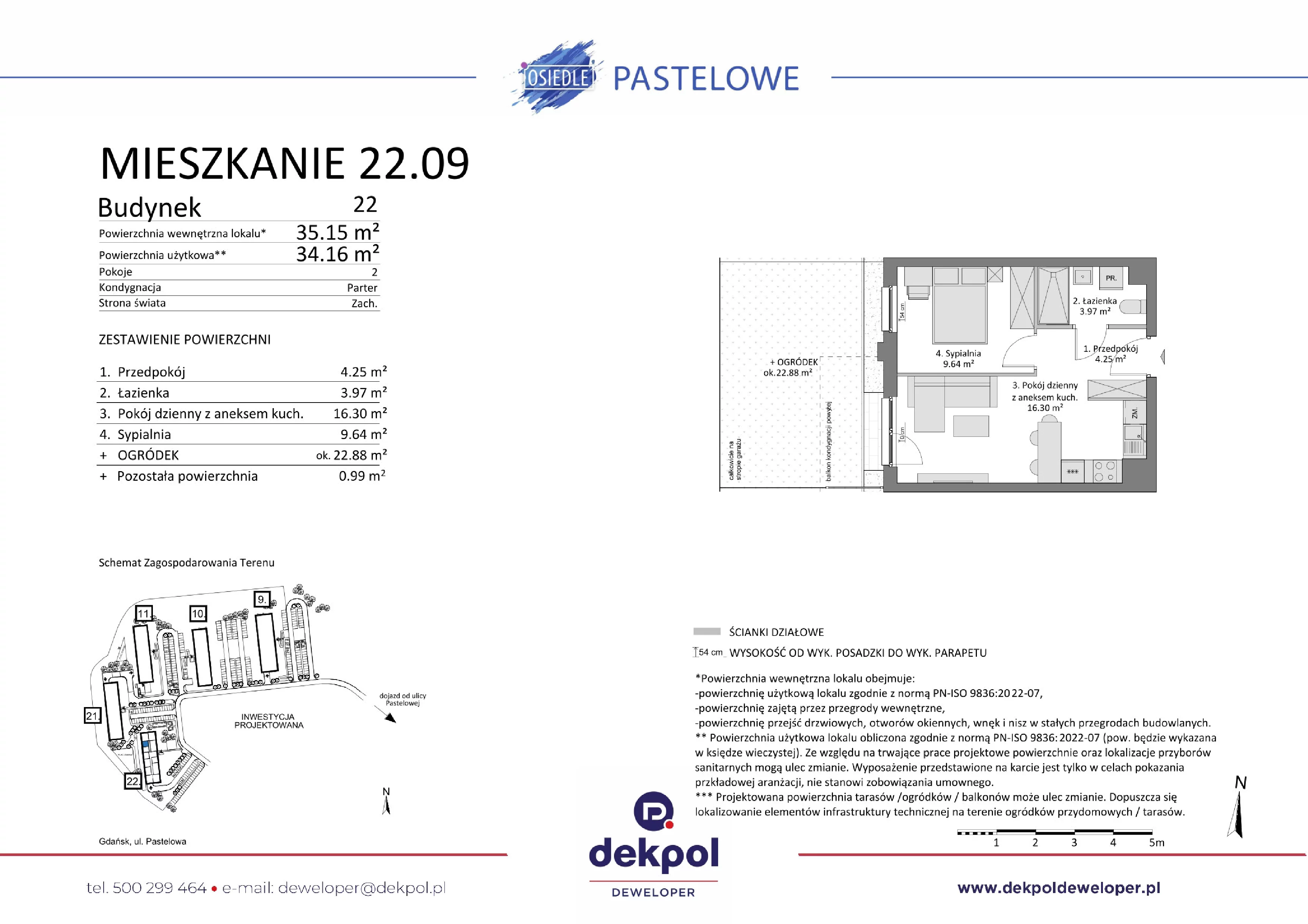 2 pokoje, mieszkanie 34,16 m², parter, oferta nr 22.09, Osiedle Pastelowe, Gdańsk, Orunia Górna-Gdańsk Południe, Łostowice, ul. Pastelowa
