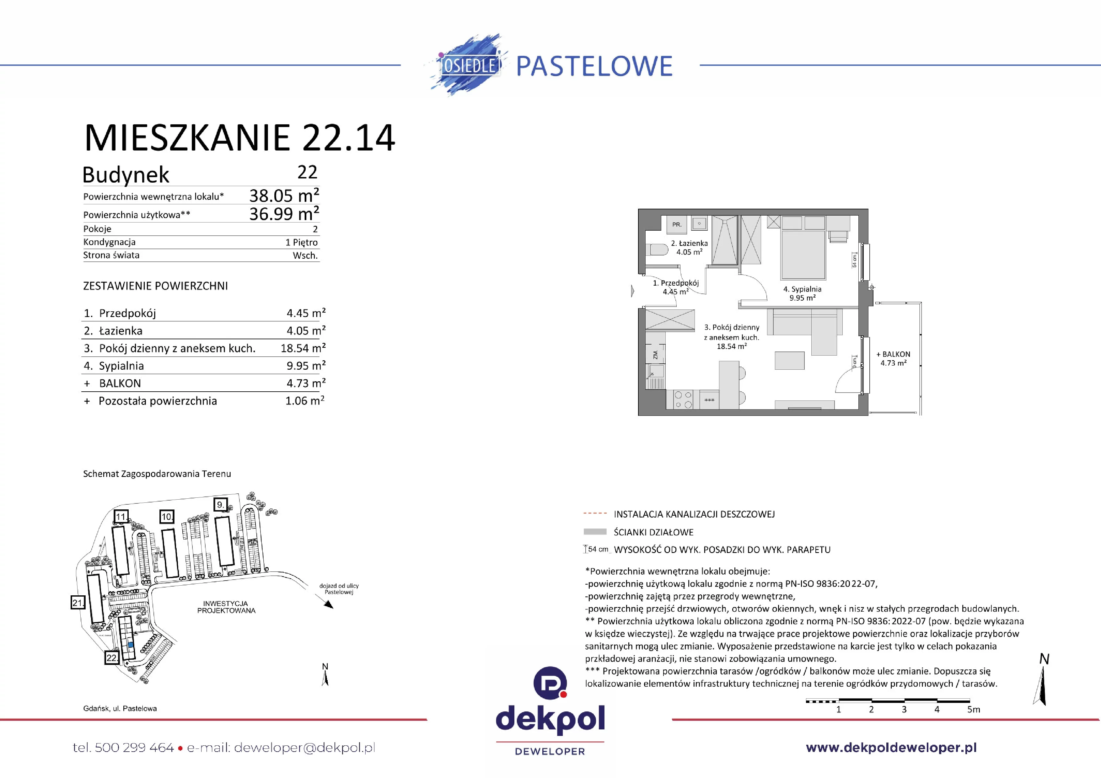 2 pokoje, mieszkanie 36,99 m², piętro 1, oferta nr 22.14, Osiedle Pastelowe, Gdańsk, Orunia Górna-Gdańsk Południe, Łostowice, ul. Pastelowa