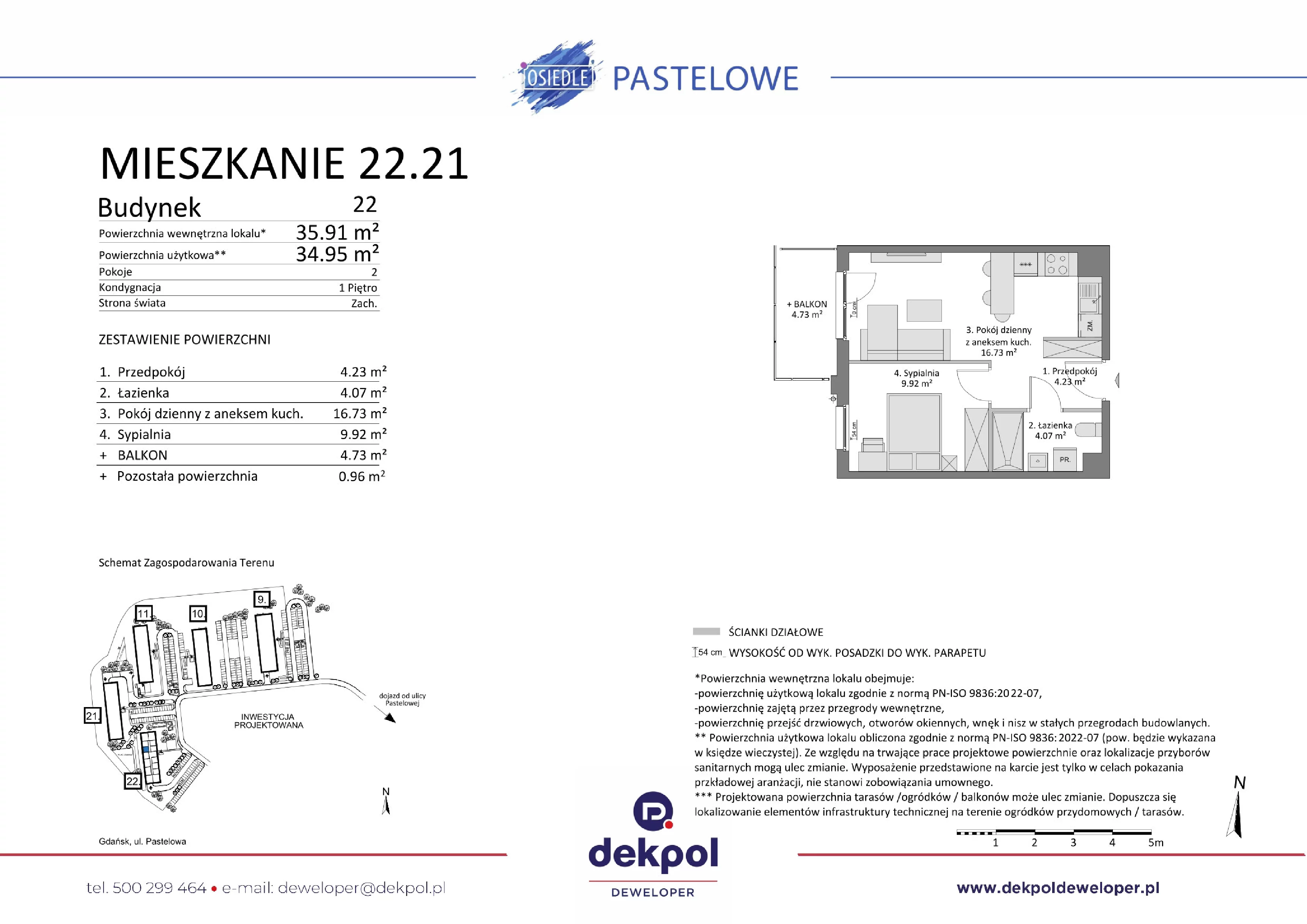 2 pokoje, mieszkanie 34,95 m², piętro 1, oferta nr 22.21, Osiedle Pastelowe, Gdańsk, Orunia Górna-Gdańsk Południe, Łostowice, ul. Pastelowa