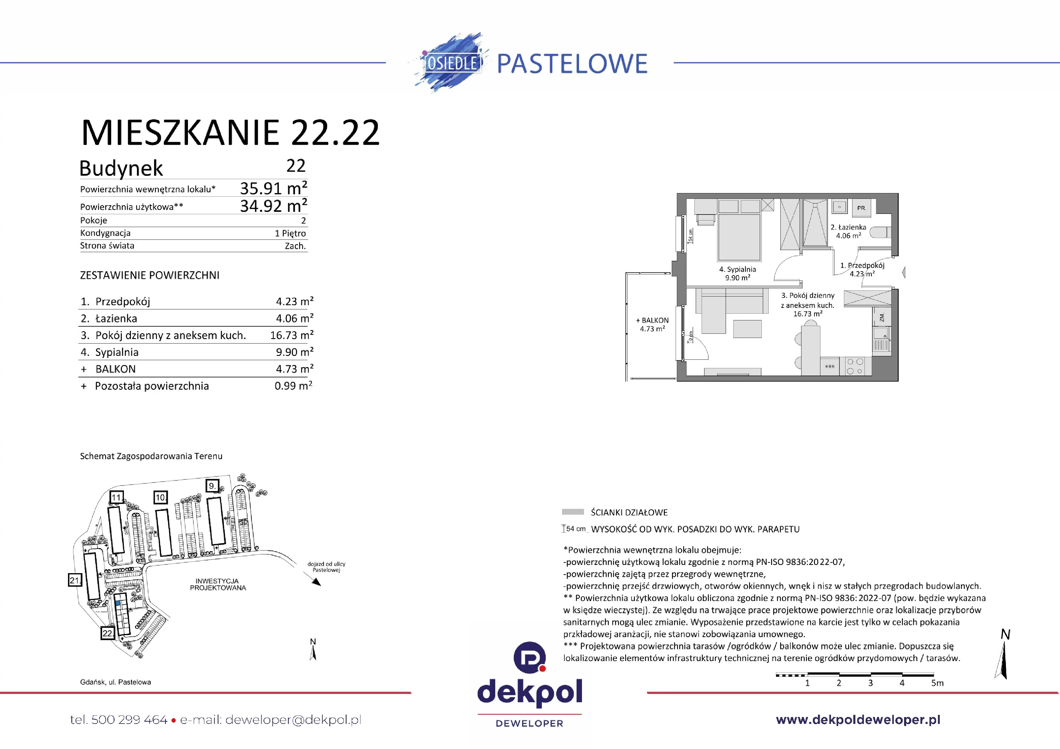 2 pokoje, mieszkanie 34,92 m², piętro 1, oferta nr 22.22, Osiedle Pastelowe, Gdańsk, Orunia Górna-Gdańsk Południe, Łostowice, ul. Pastelowa