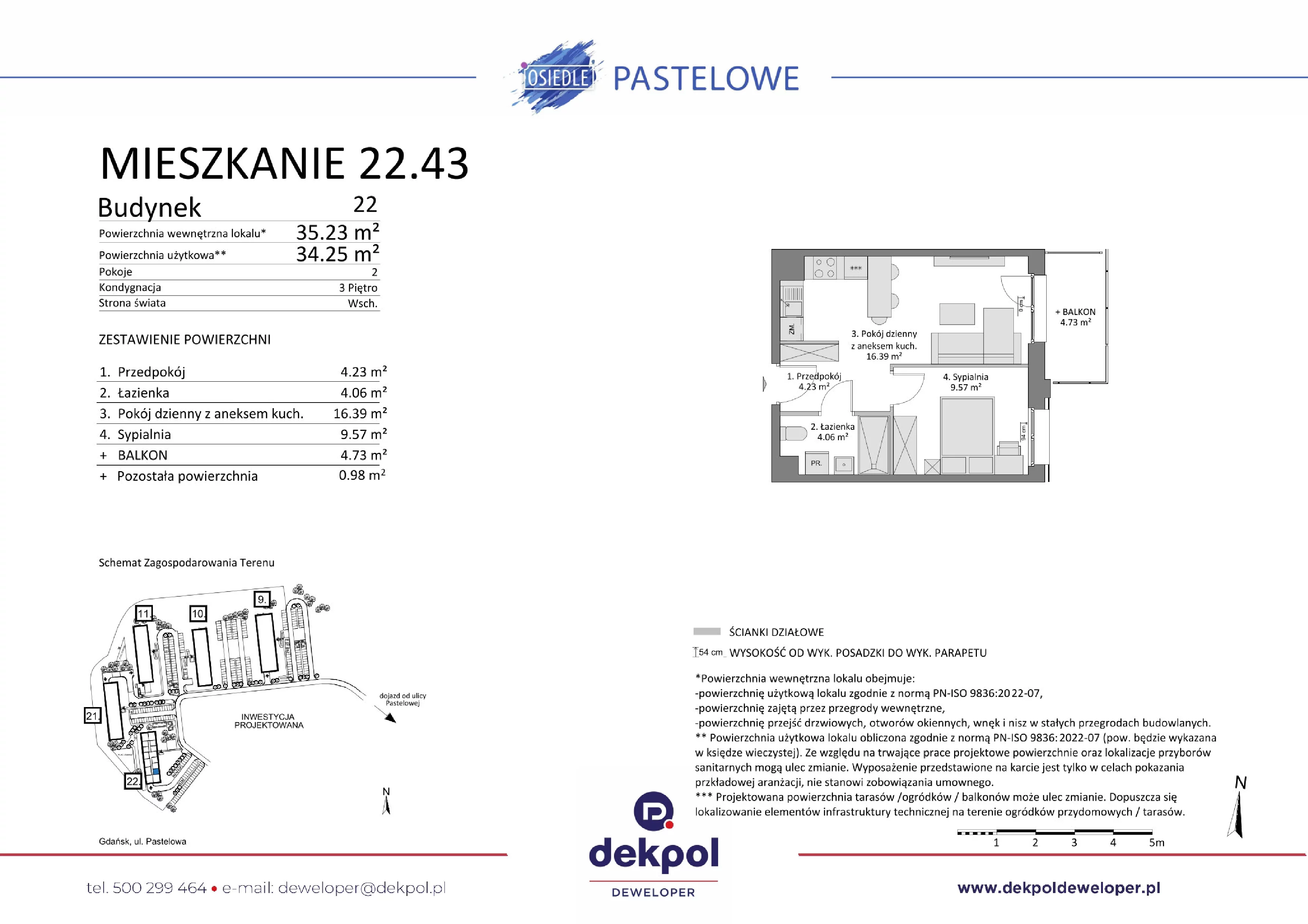 2 pokoje, mieszkanie 34,25 m², piętro 3, oferta nr 22.43, Osiedle Pastelowe, Gdańsk, Orunia Górna-Gdańsk Południe, Łostowice, ul. Pastelowa