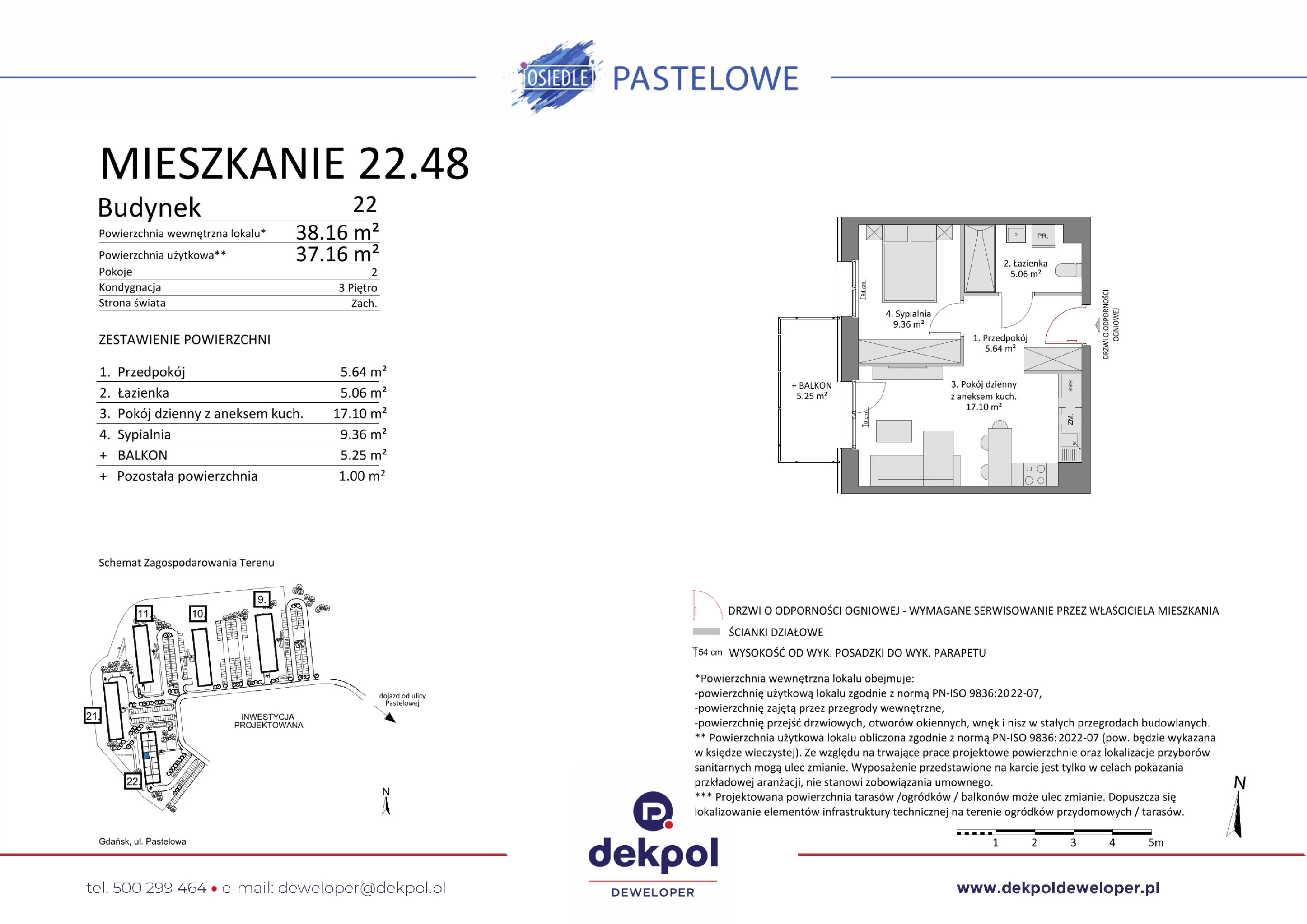 2 pokoje, mieszkanie 37,16 m², piętro 3, oferta nr 22.48, Osiedle Pastelowe, Gdańsk, Orunia Górna-Gdańsk Południe, Łostowice, ul. Pastelowa