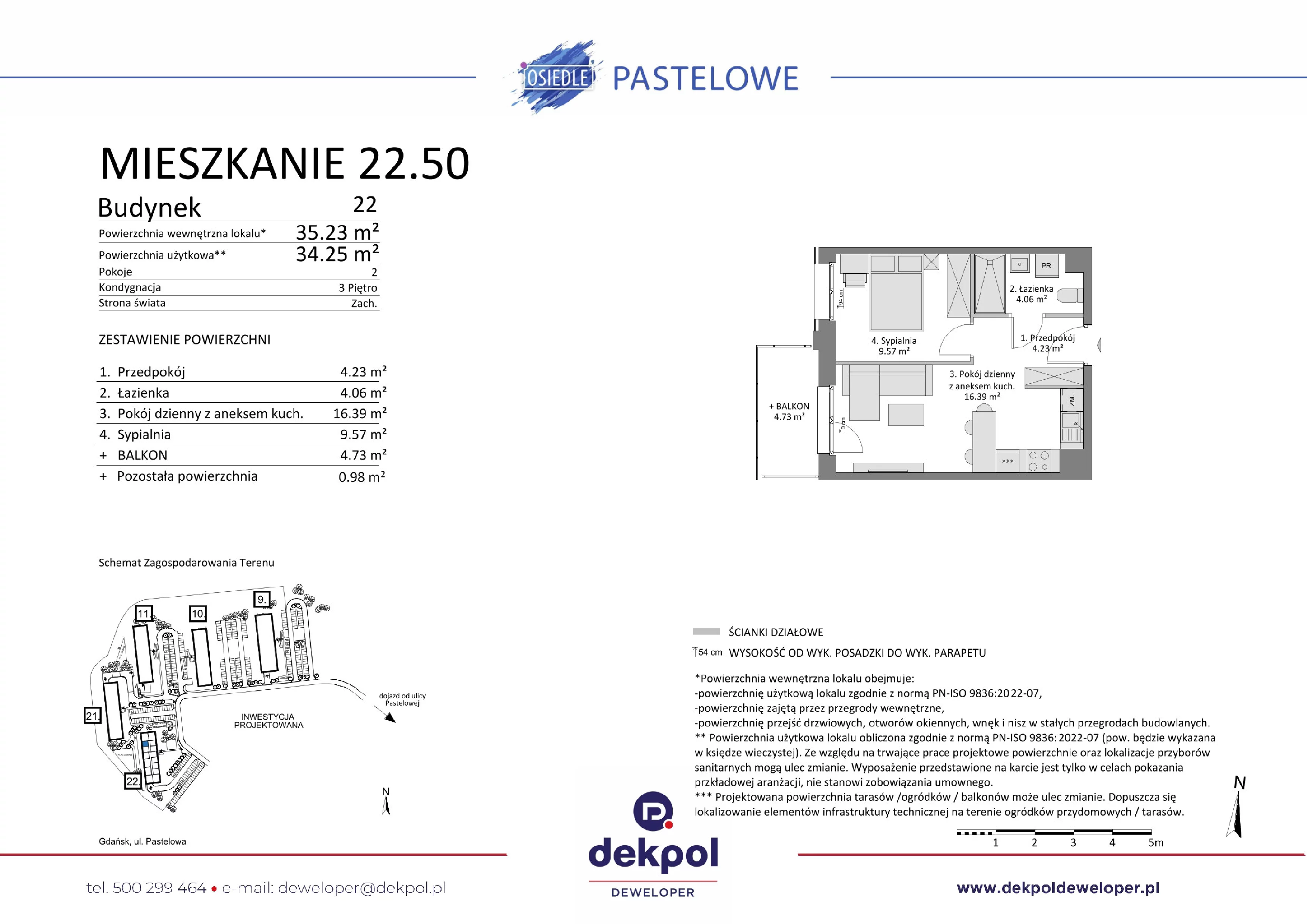 2 pokoje, mieszkanie 34,25 m², piętro 3, oferta nr 22.50, Osiedle Pastelowe, Gdańsk, Orunia Górna-Gdańsk Południe, Łostowice, ul. Pastelowa