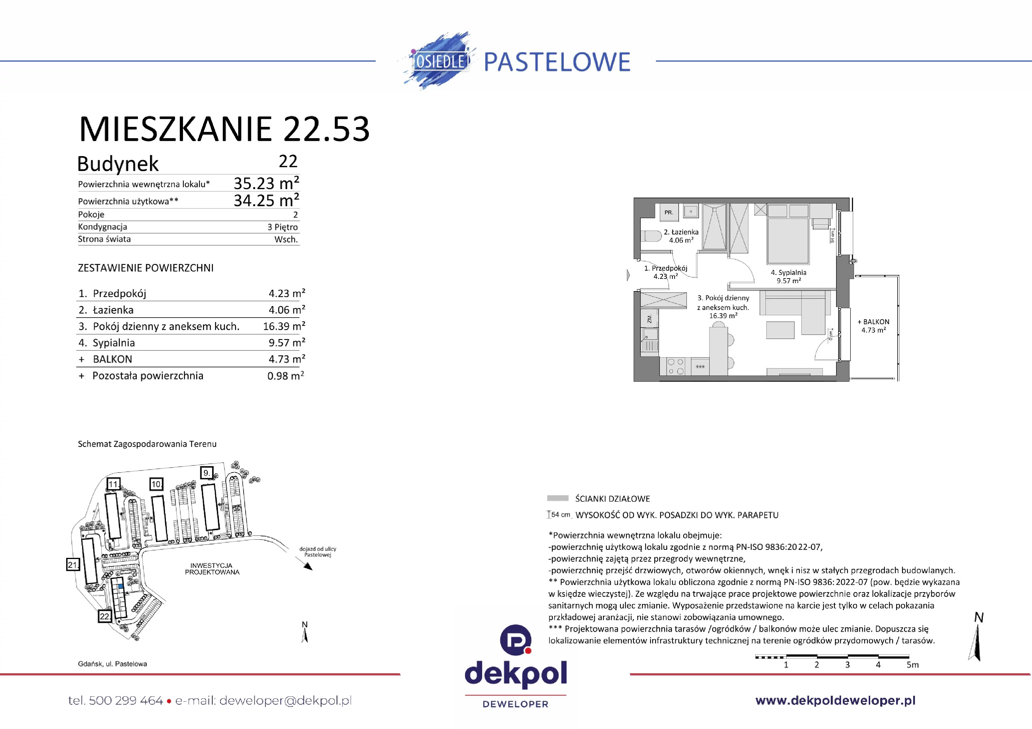 2 pokoje, mieszkanie 34,25 m², piętro 3, oferta nr 22.53, Osiedle Pastelowe, Gdańsk, Orunia Górna-Gdańsk Południe, Łostowice, ul. Pastelowa