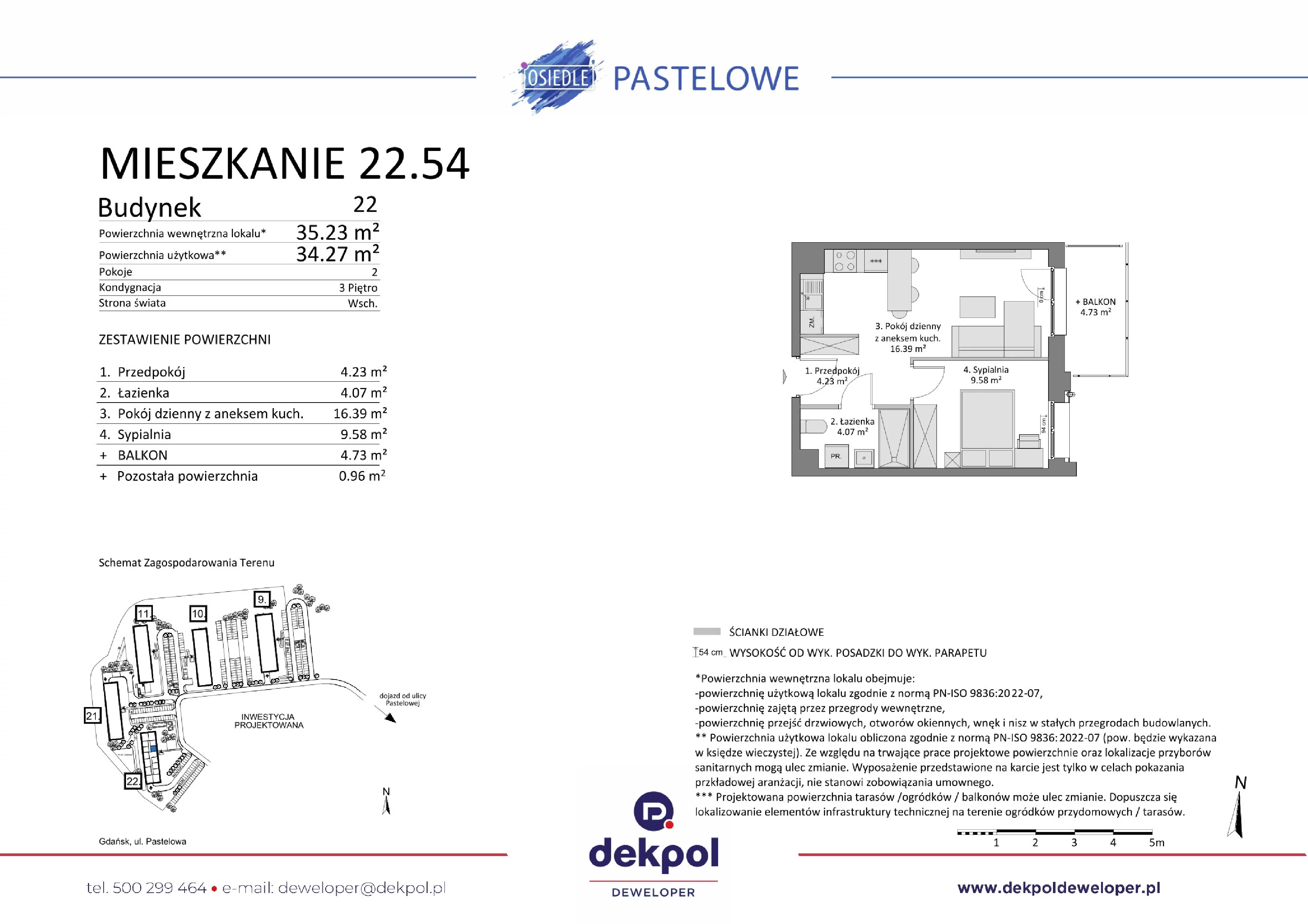 2 pokoje, mieszkanie 34,27 m², piętro 3, oferta nr 22.54, Osiedle Pastelowe, Gdańsk, Orunia Górna-Gdańsk Południe, Łostowice, ul. Pastelowa