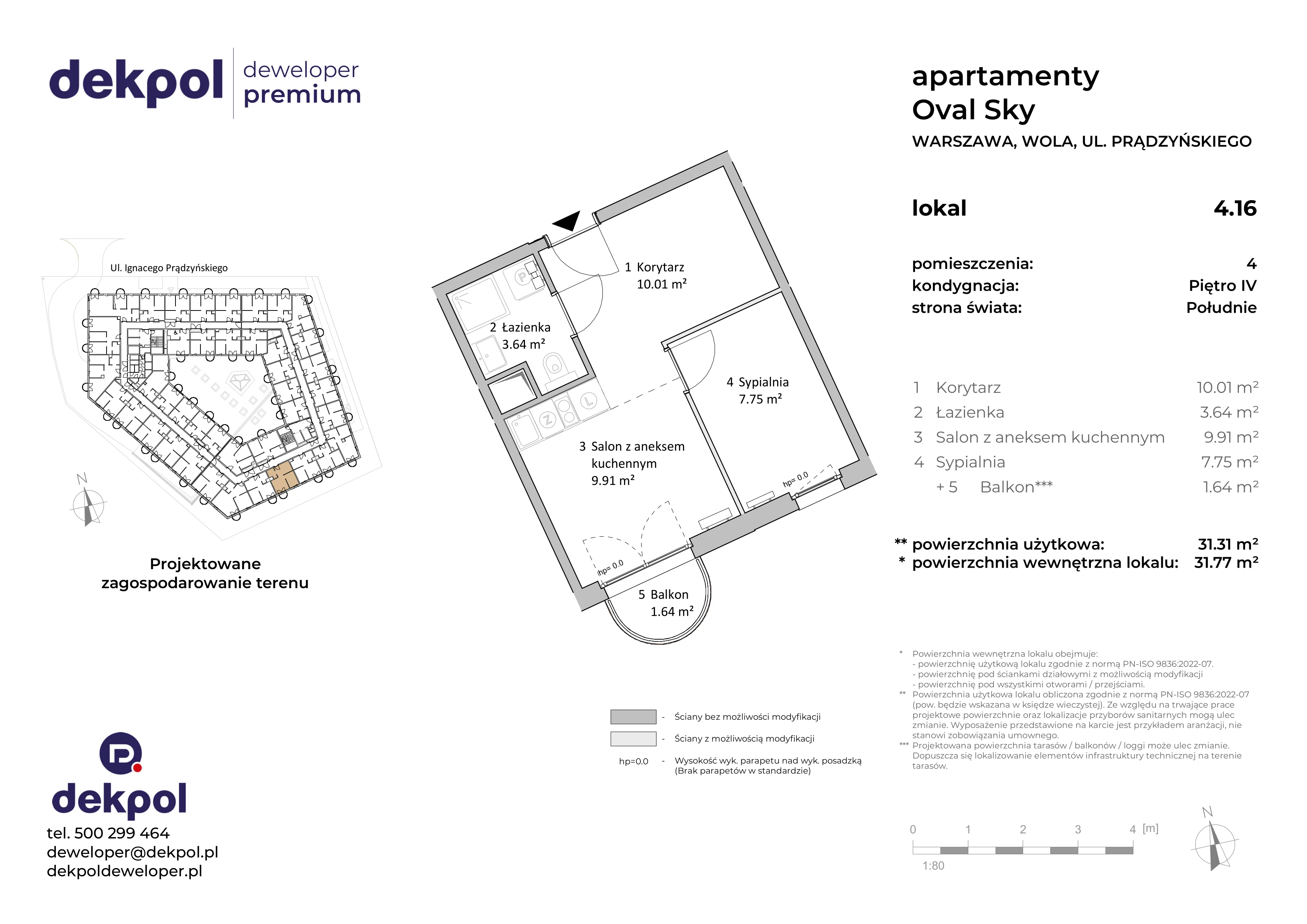 2 pokoje, apartament 31,31 m², piętro 4, oferta nr 4.16, OVAL SKY, Warszawa, Wola, Czyste, ul. Prądzyńskiego 21