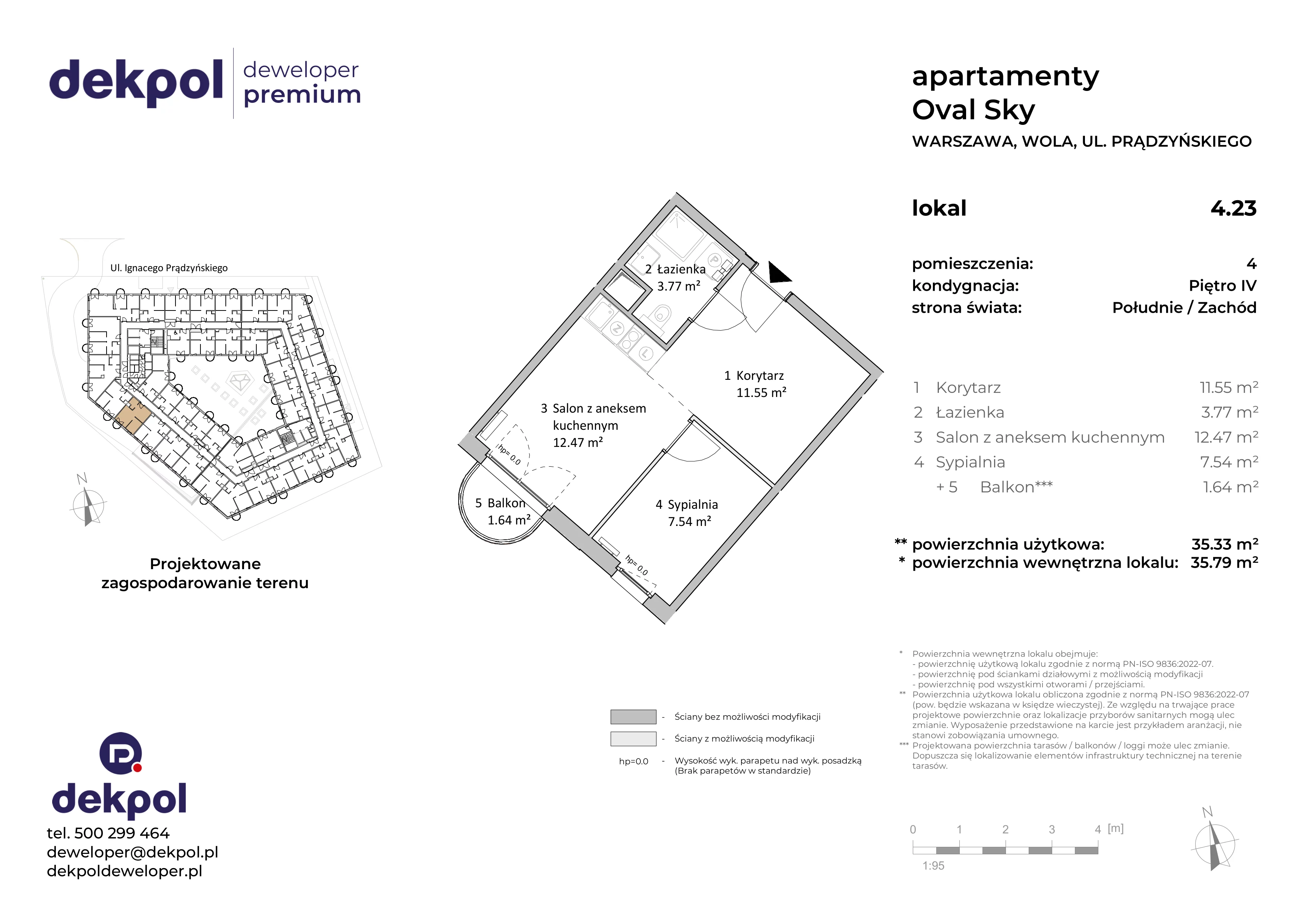 2 pokoje, apartament 35,33 m², piętro 4, oferta nr 4.23, OVAL SKY, Warszawa, Wola, Czyste, ul. Prądzyńskiego 21