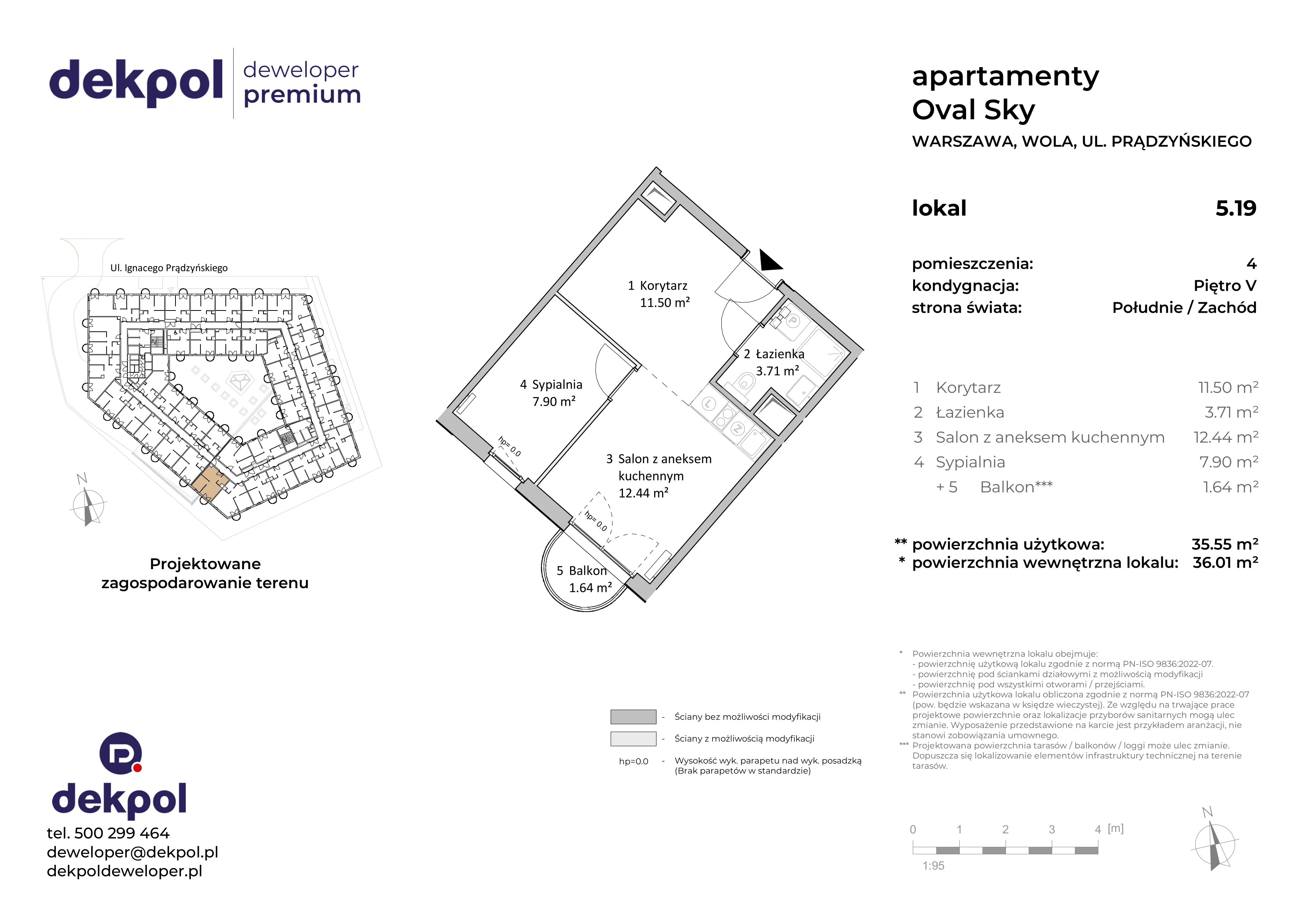 2 pokoje, apartament 35,55 m², piętro 5, oferta nr 5.19, OVAL SKY, Warszawa, Wola, Czyste, ul. Prądzyńskiego 21
